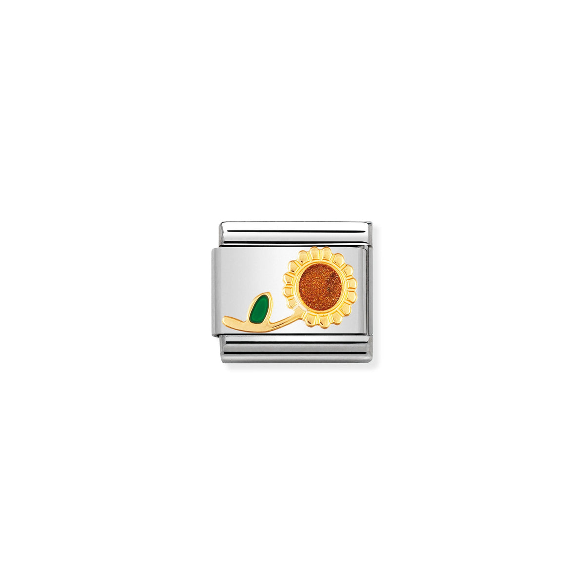 NOMINATION Composable Classic Link 030214/26 Sunflower with Stem in 18ct Gold and Enamel