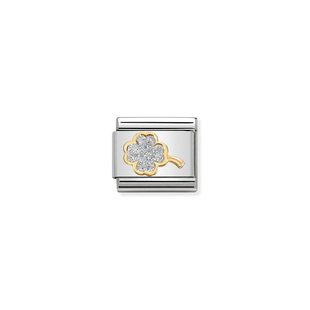NOMINATION Composable Classic Link 030220/03 Four Leafed Clover with Glitter Enamel in 18ct Gold