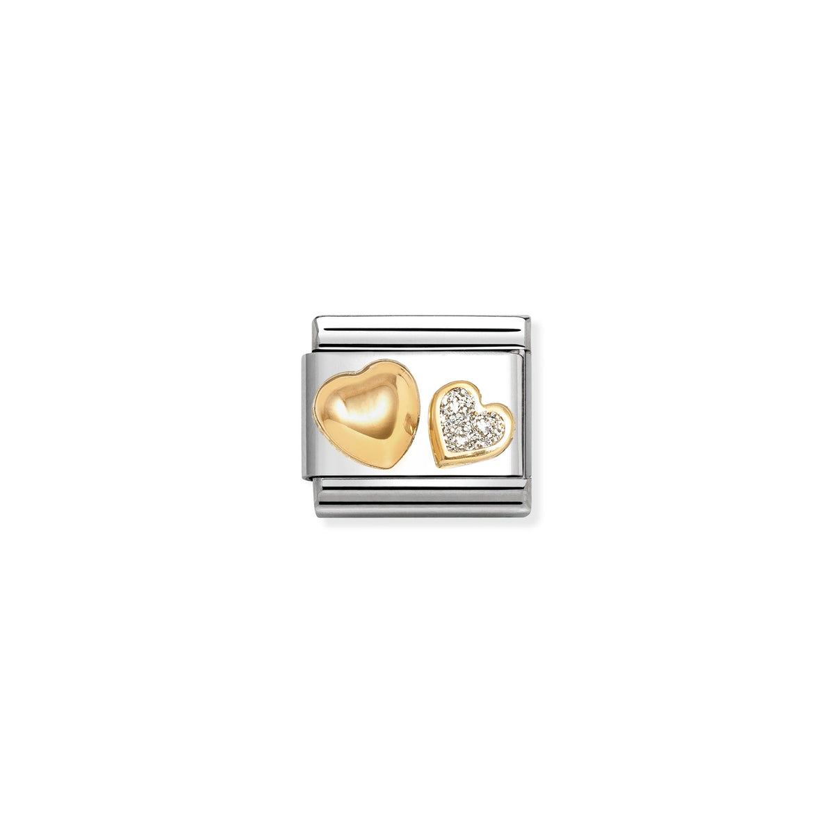 NOMINATION Composable Classic Link 030220/26 Raised Heart & Glitter Heart in 18ct Gold