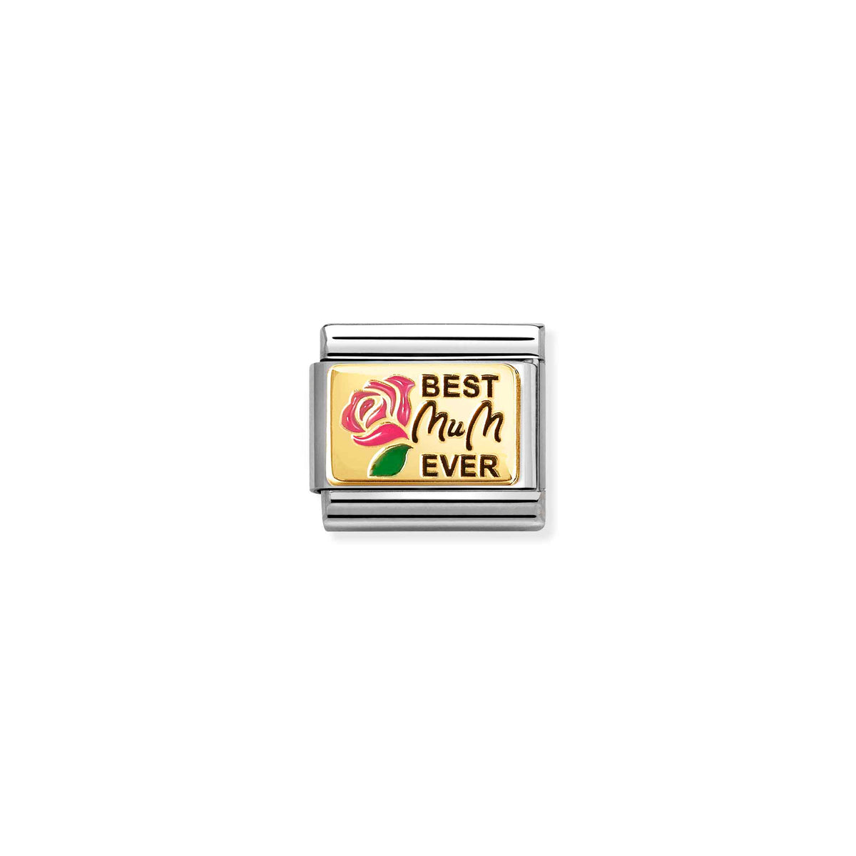 NOMINATION Composable Classic Link 030289/14 Best Mum Ever in 18ct Gold & Enamel