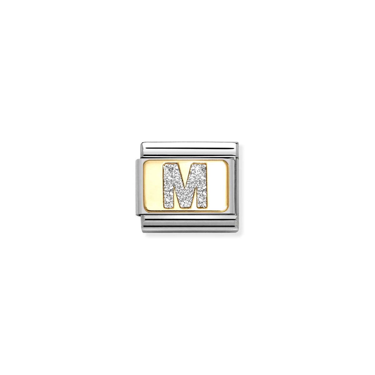 NOMINATION Composable Classic Link 030291/13 Silver Letter M in 18ct Gold & Glitter Enamel