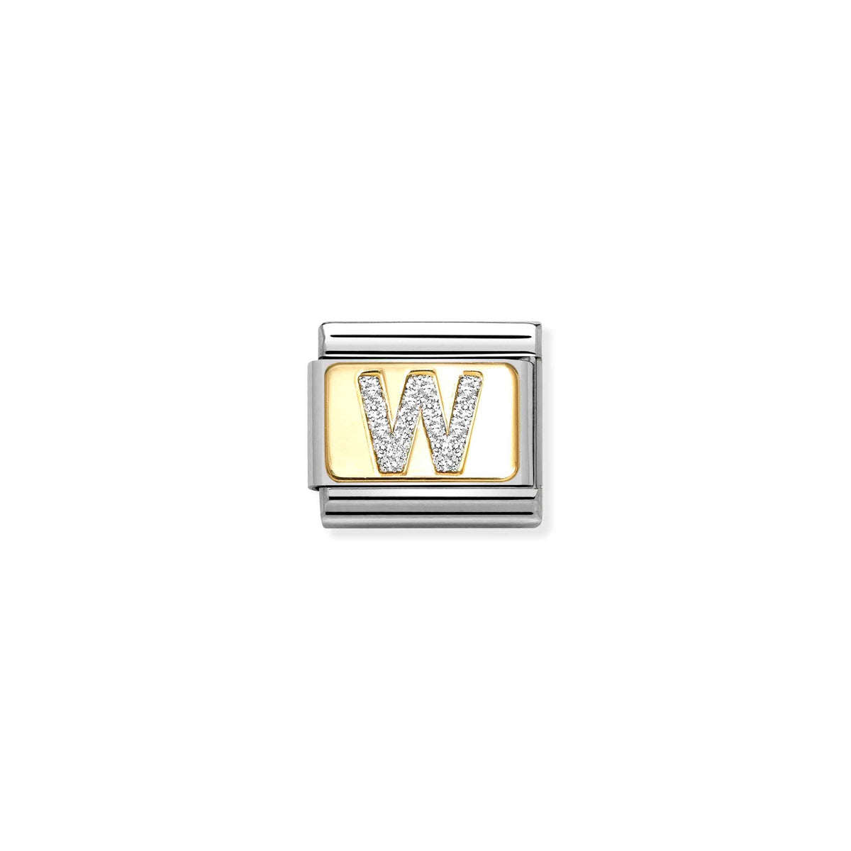 NOMINATION Composable Classic Link 030291/23 Silver Letter W in 18ct Gold & Glitter Enamel