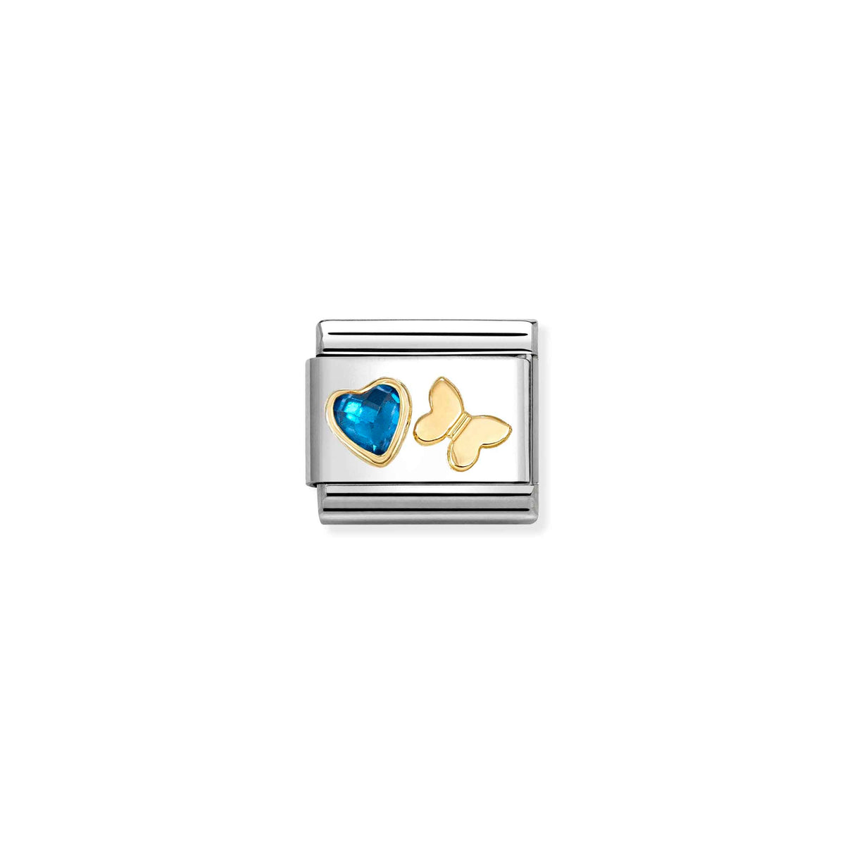 NOMINATION Composable Classic Link 030613/16 Blue Cubic Zirconia Heart & Butterfly in 18ct Gold