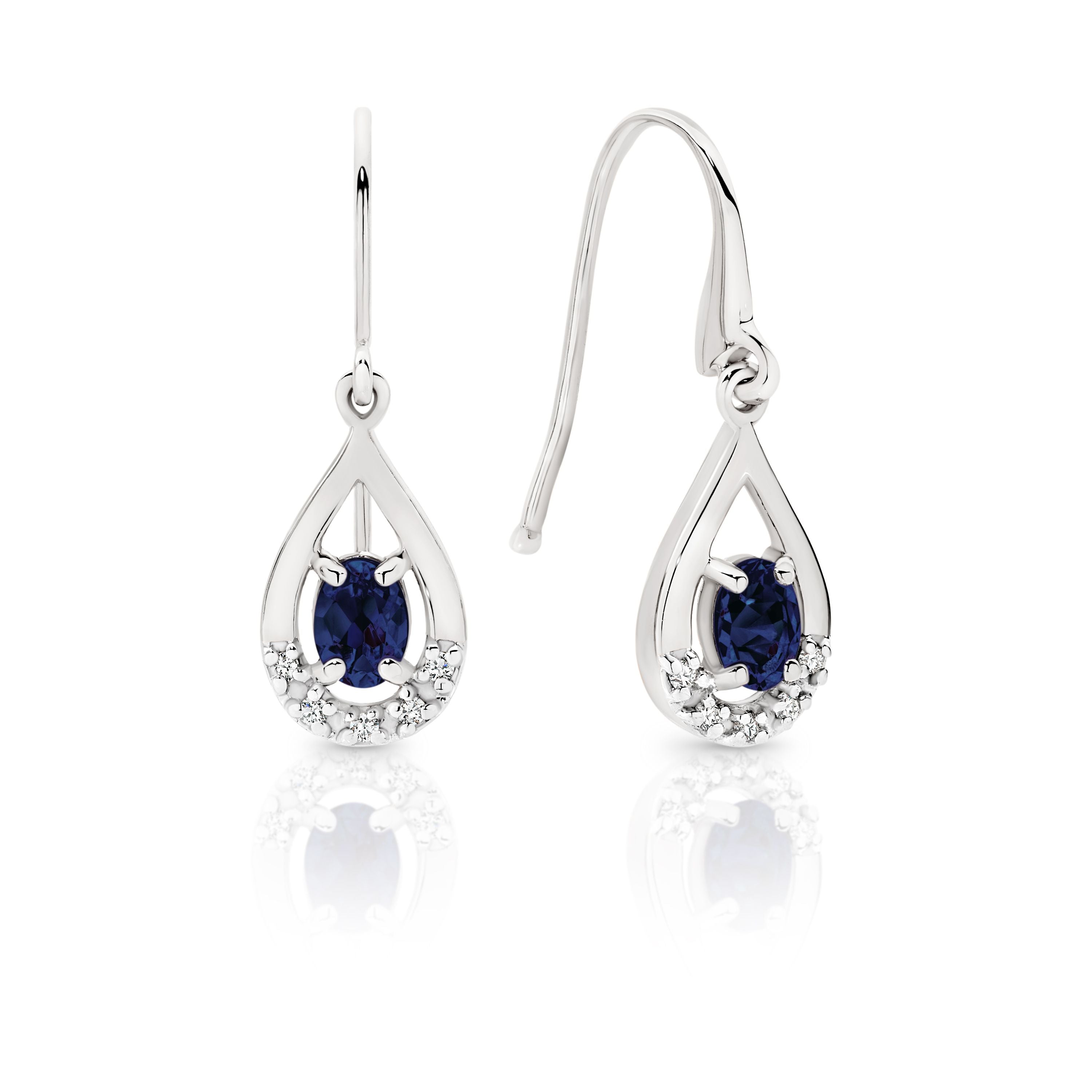 9ct White Gold Sapphire and Diamond Drops