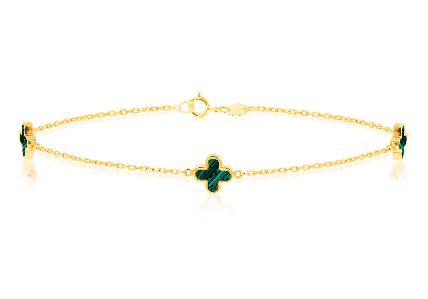 9ct Yellow Gold 3 Malachite Petal Bracelet 19 cm
