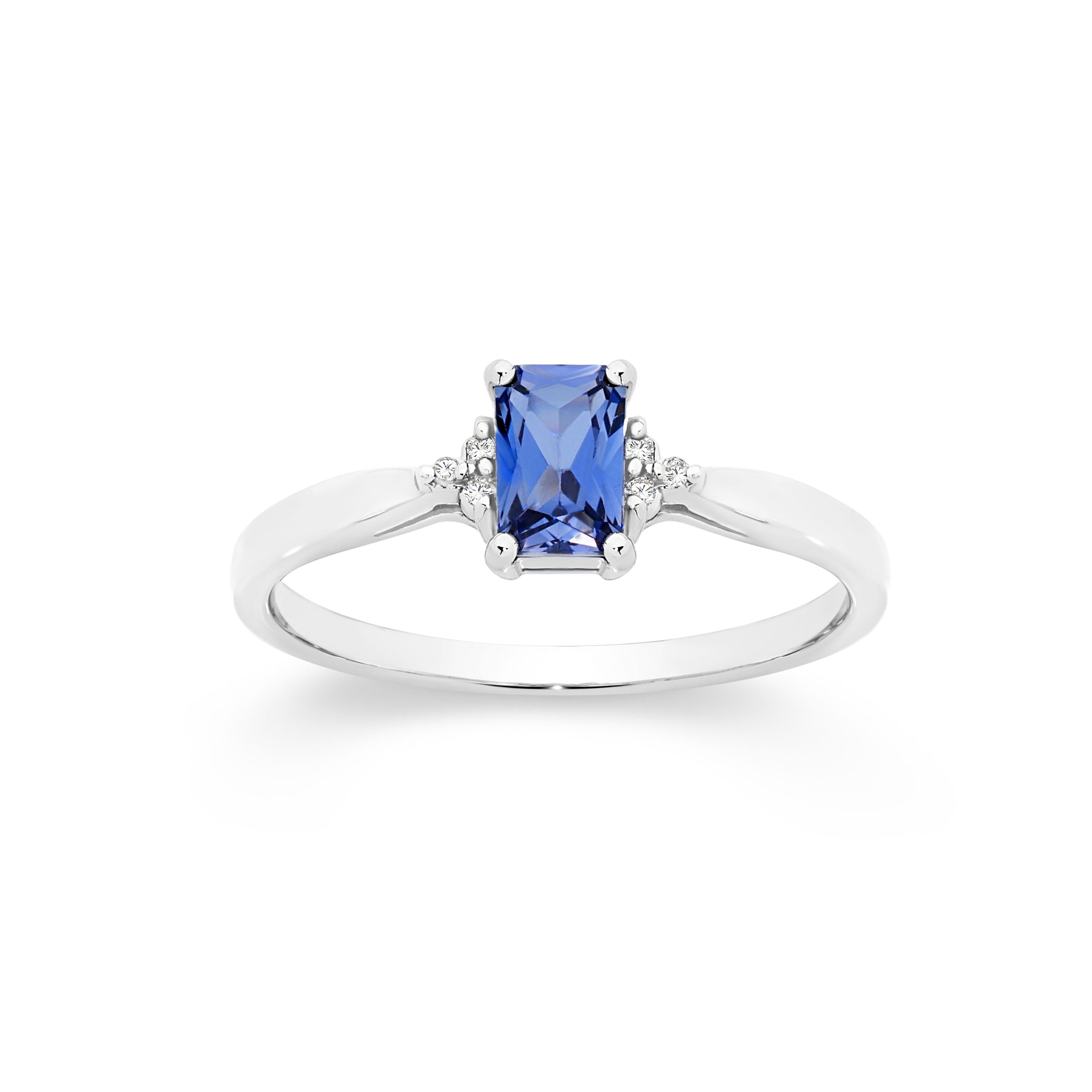 9ct White Gold Created Tanzanite and Diamond Accent Ring