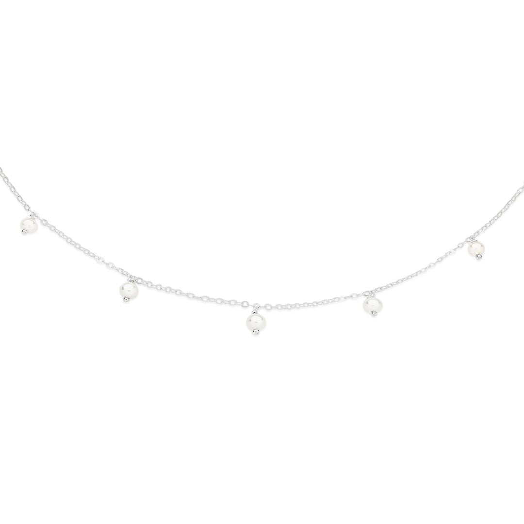 Silver belcher necklet with simulated pearl drops