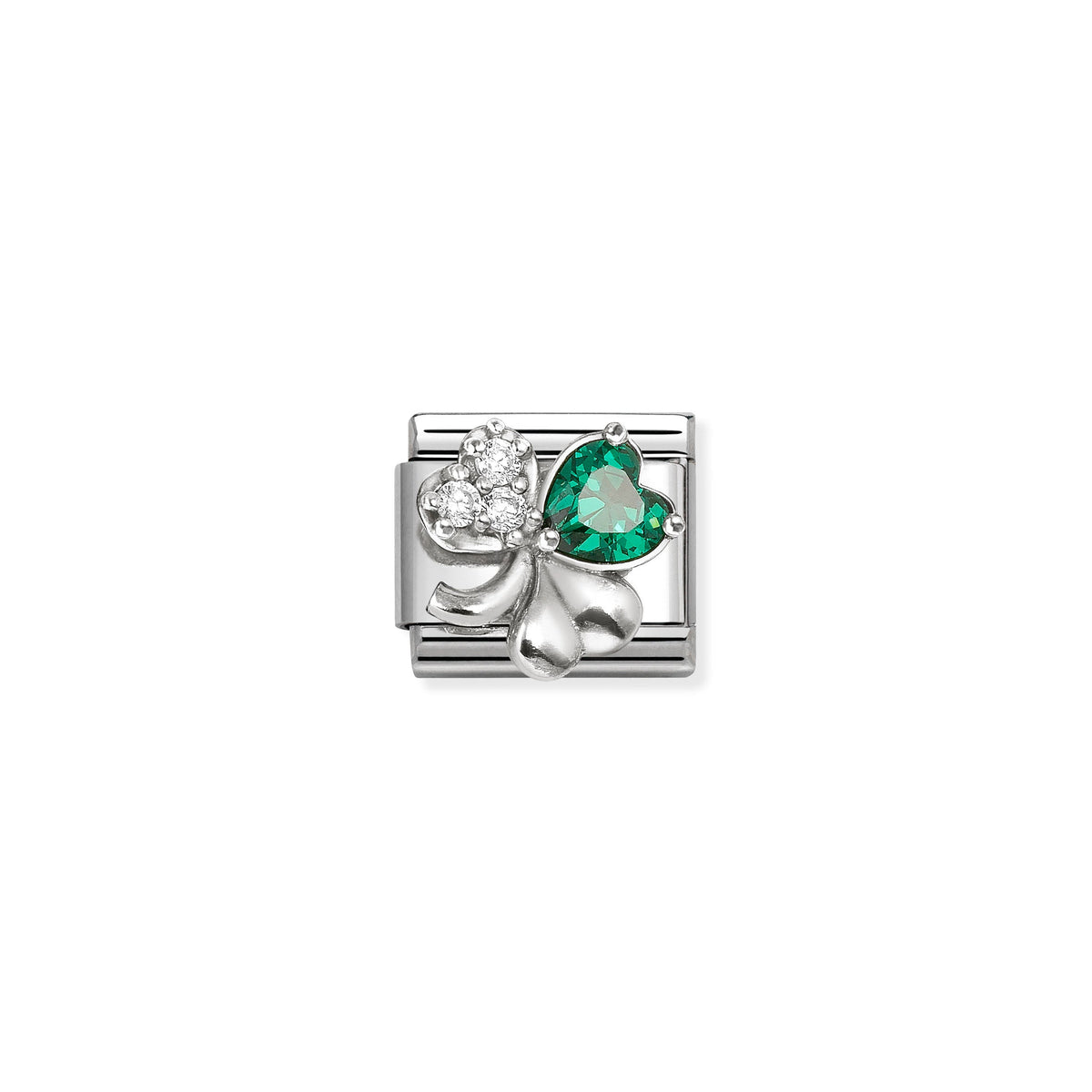 NOMINATION Composable Classic Link 330322/10 Clover with White & Green Cubic Zirconia in Silver