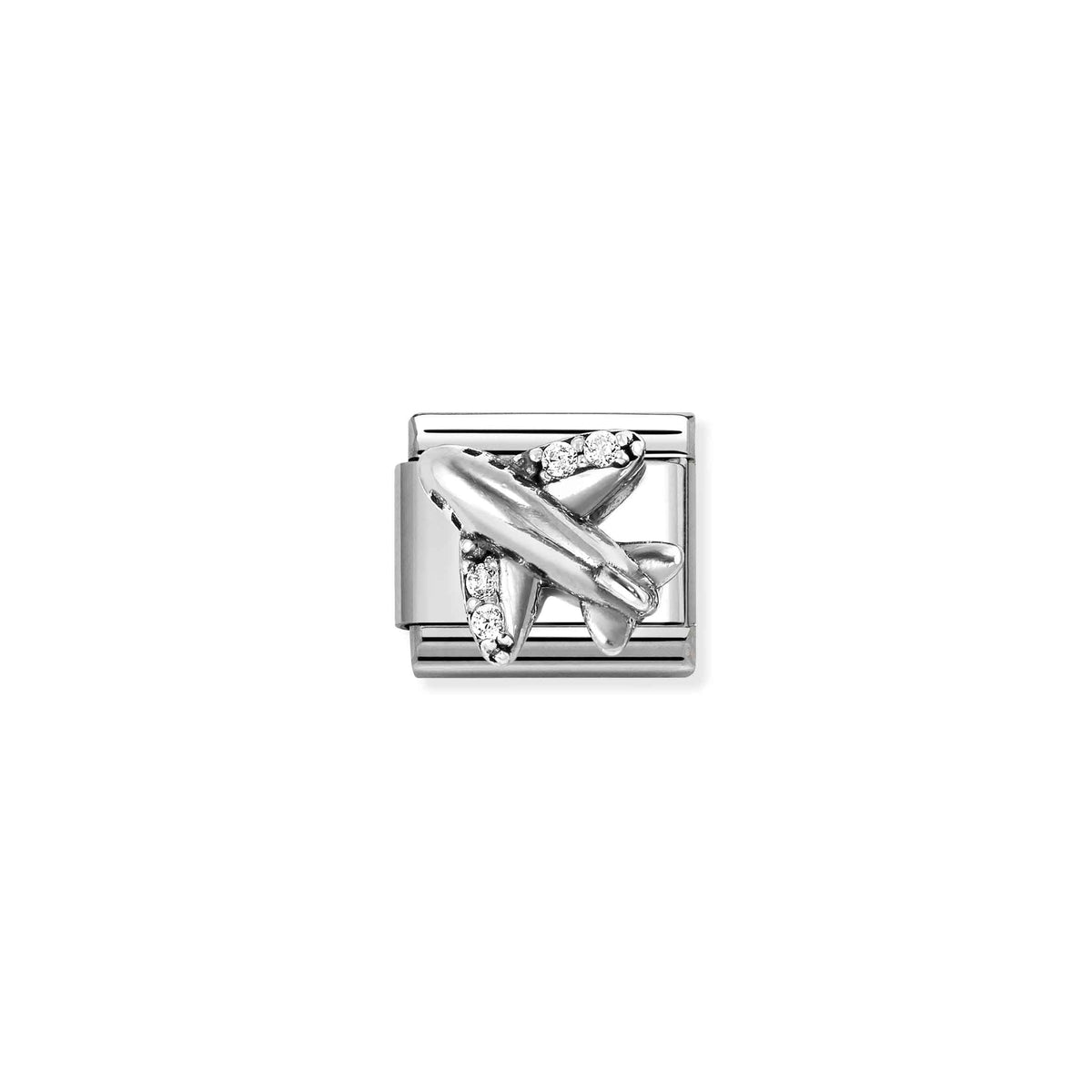 NOMINATION Composable Classic Link 330327/19 White Aeroplane in 925 Silver & Cubic Zirconia