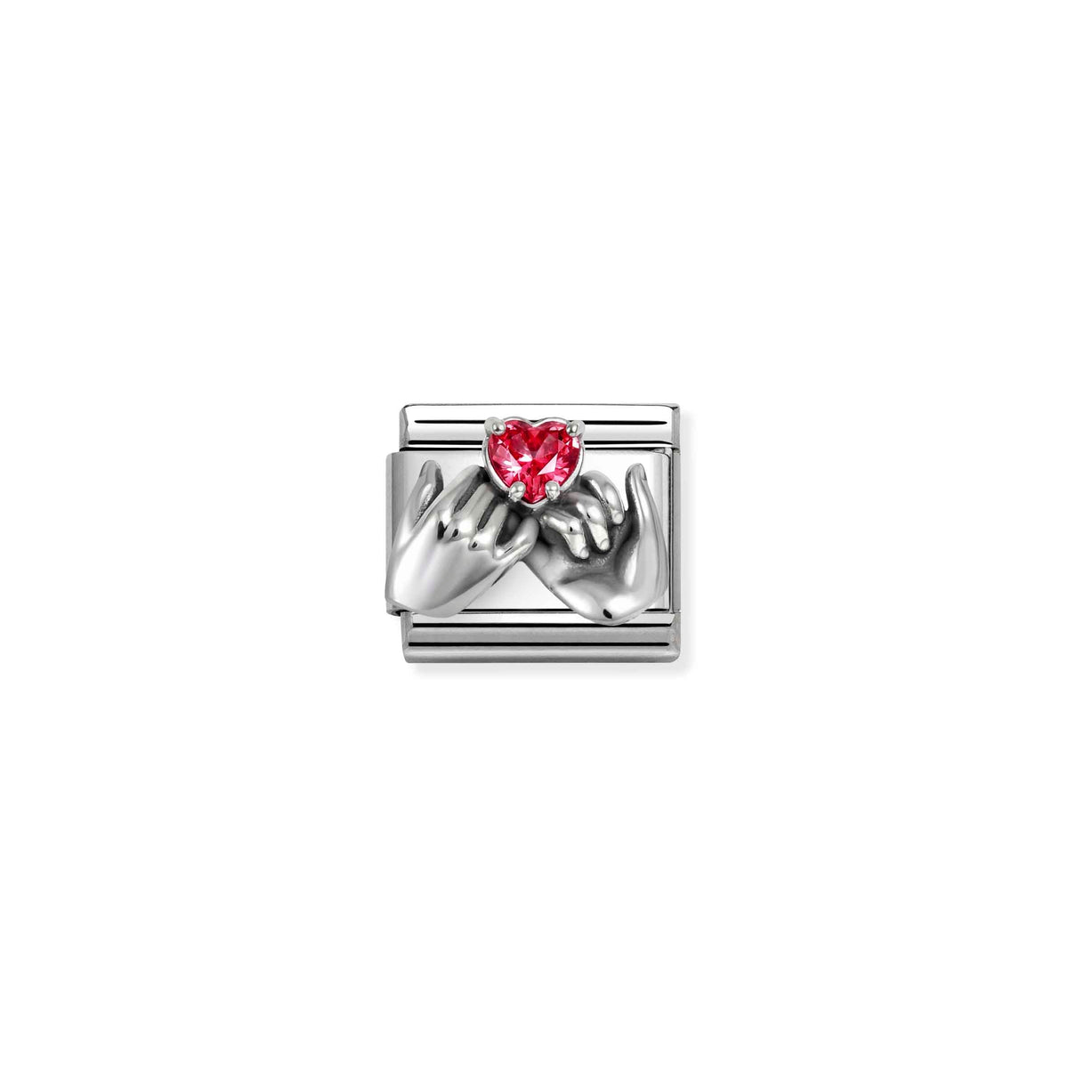 NOMINATION Composable Classic Link 330327/33 Hands with Red Cubic Zirconia Heart in Silver