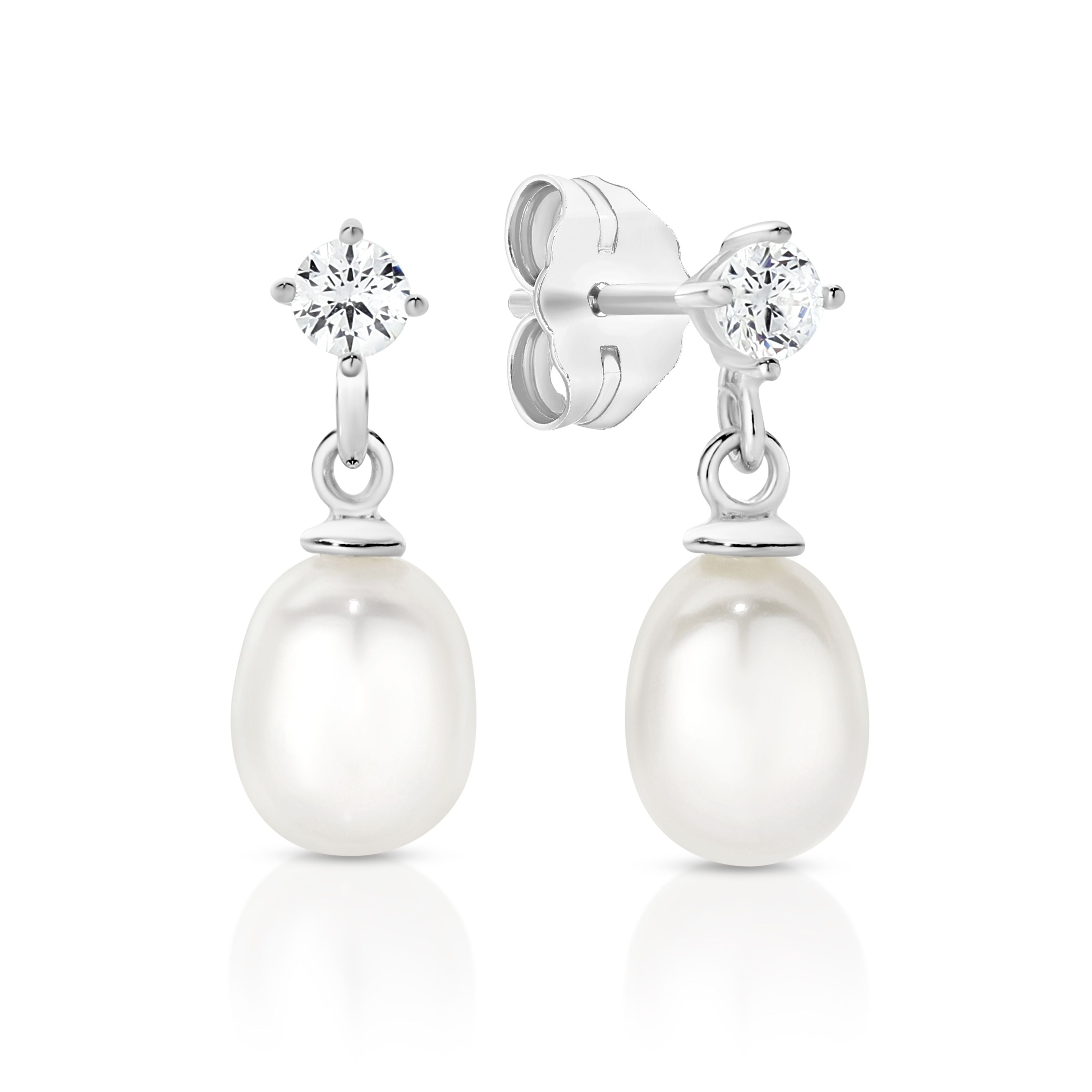 Silver Freshwater Pearl and cubic zirconia Earrings