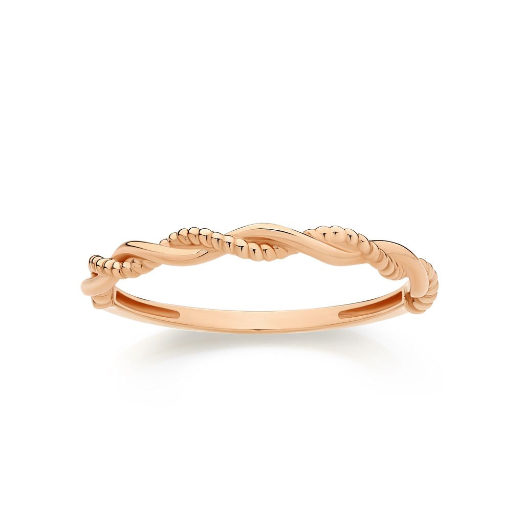9ct rose gold textured and polished twist ring