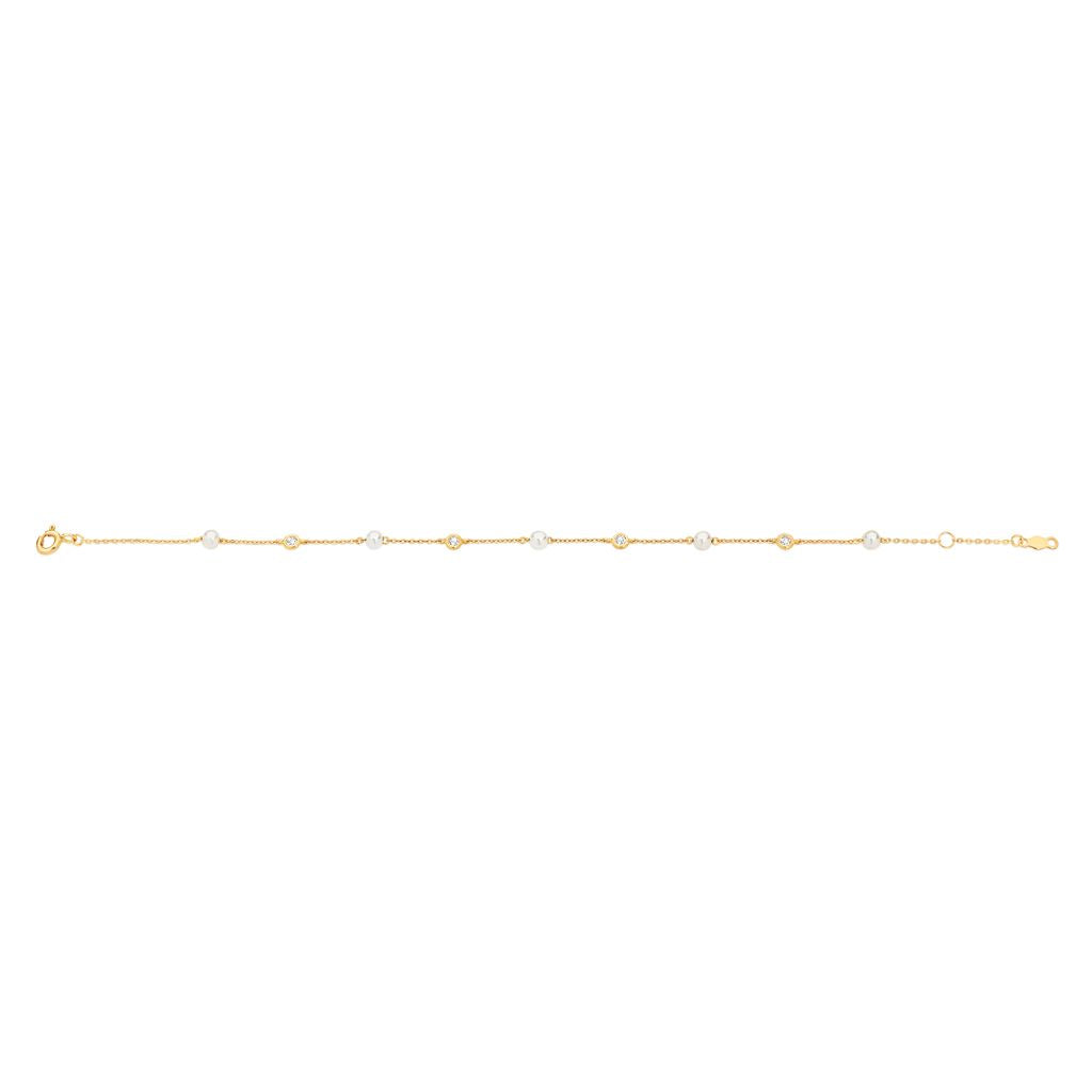 9ct gold freshwater pearl and cubic zirconia bracelet