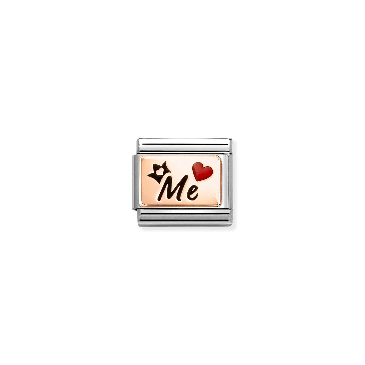 NOMINATION Composable Classic Link 430204/09 Me with Heart & Crown in 9ct Rose Gold & Enamel