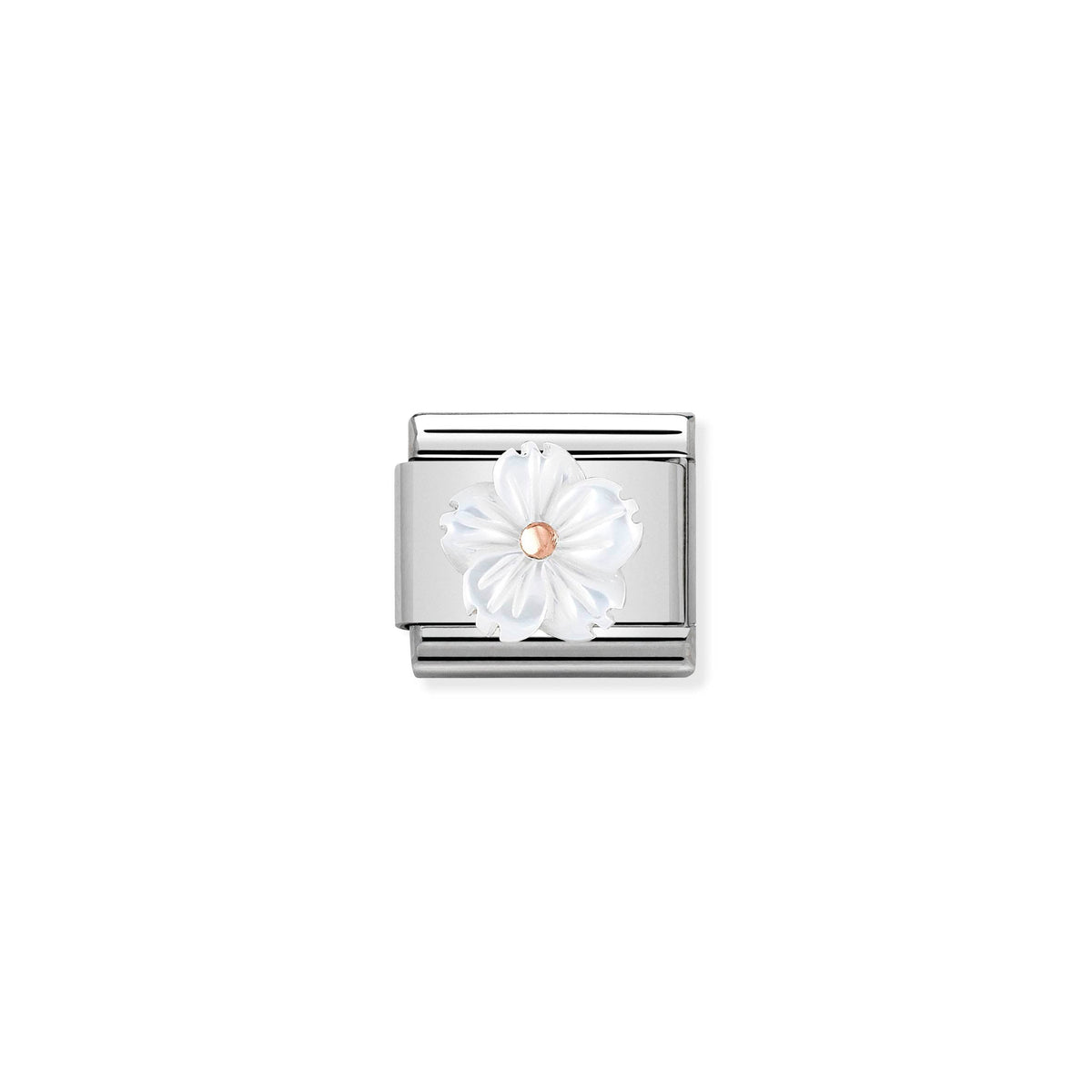 NOMINATION Composable Classic Link 430510/02 Flower in White Mother of Pearl in 9ct Rose Gold