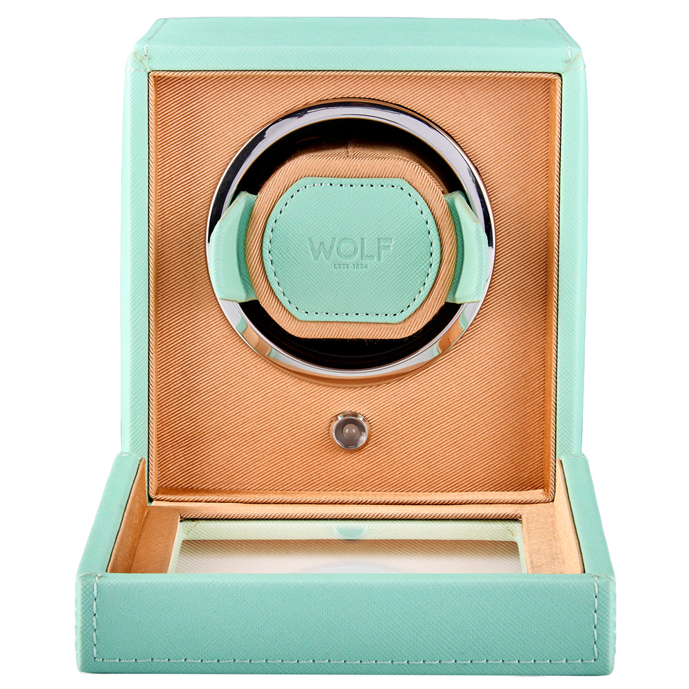 WOLF Cub Seltzer Single Watch Winder with Cover Mint/Peach