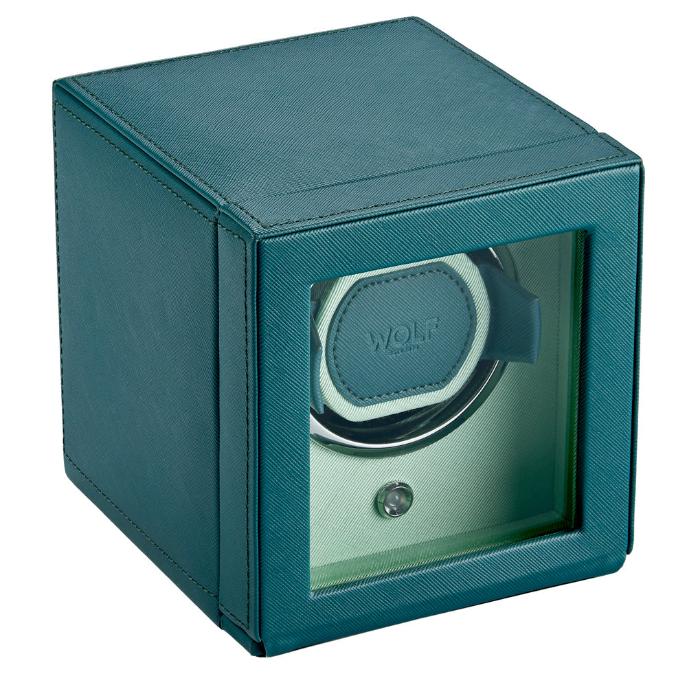 WOLF Cub Seltzer Single Watch Winder with Cover Teal/Mint