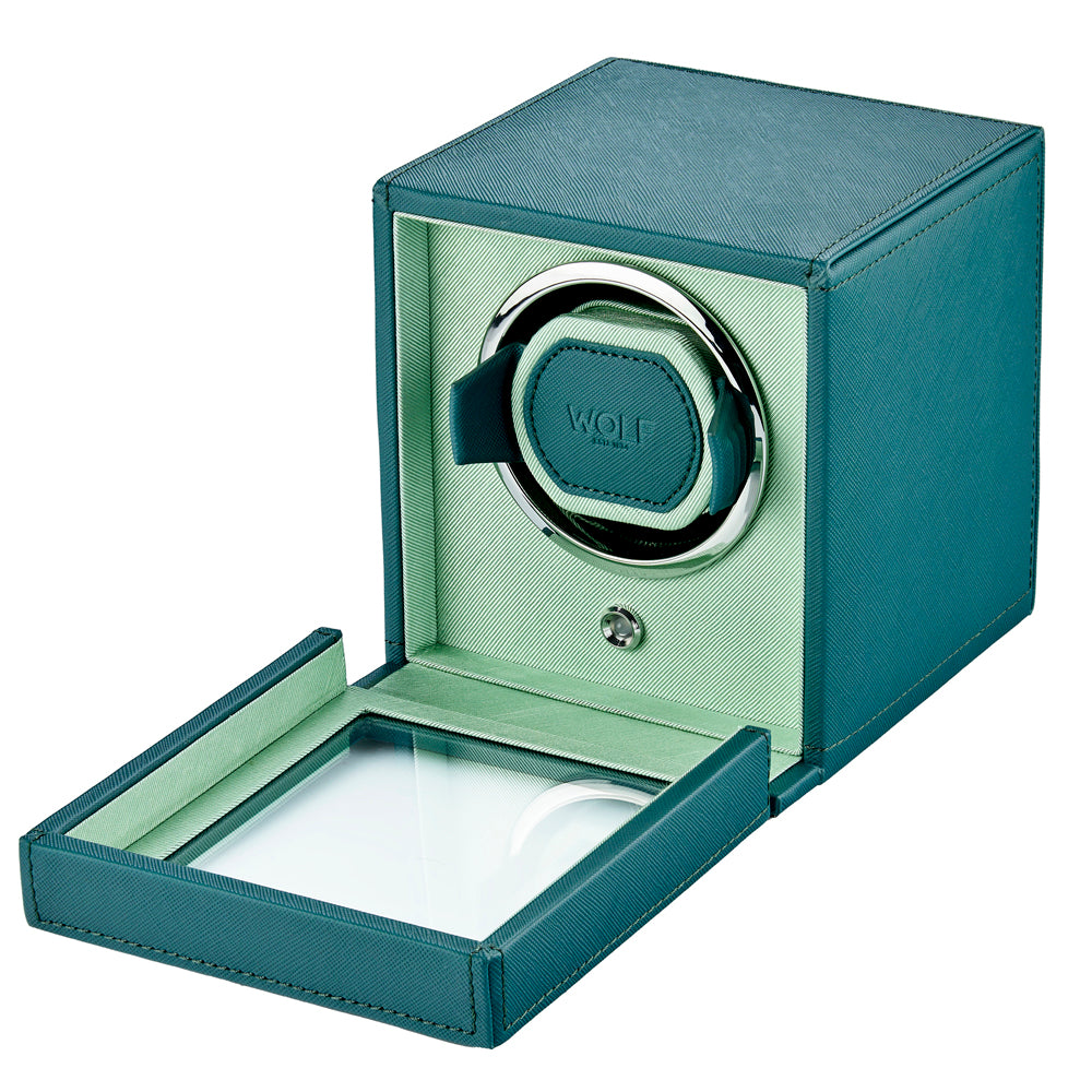 WOLF Cub Seltzer Single Watch Winder with Cover Teal/Mint