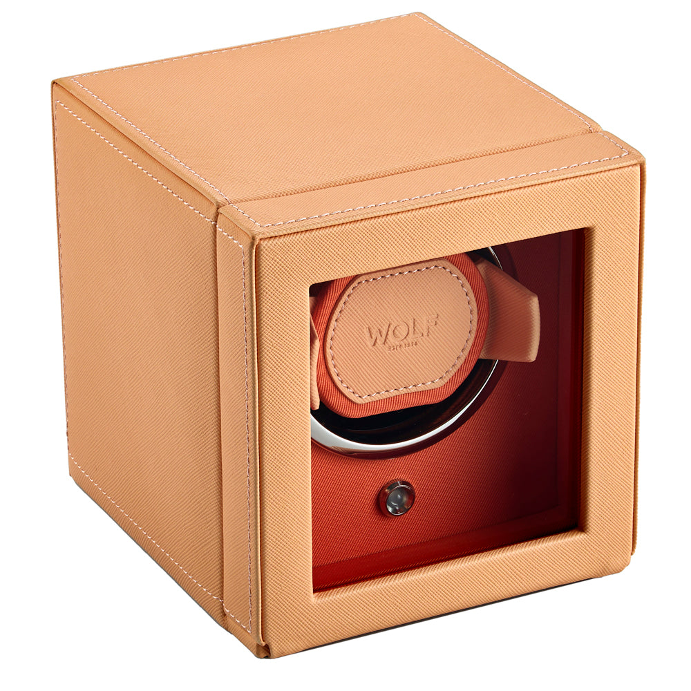 WOLF Cub Seltzer Single Watch Winder with Cover Peach/Orange