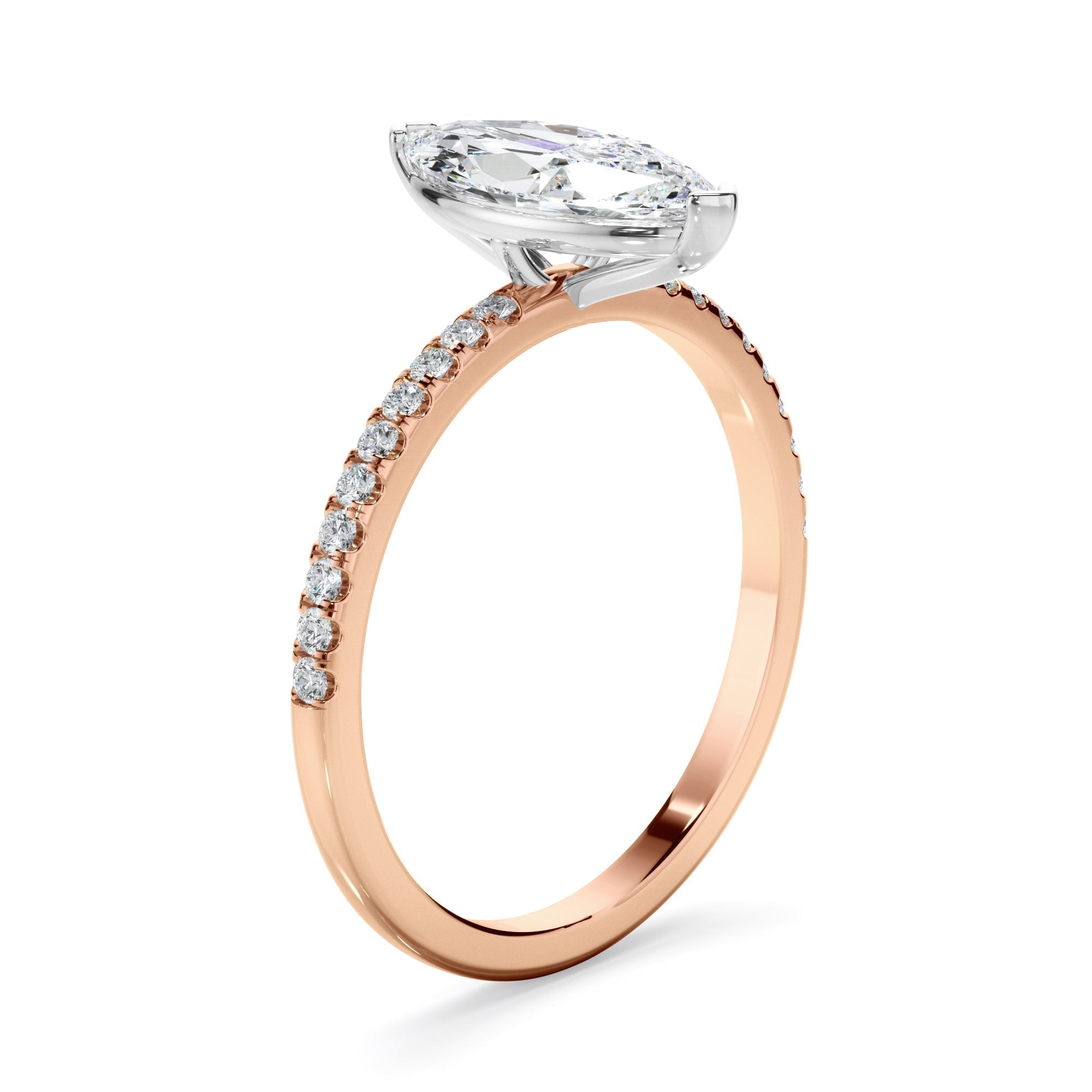 Marquise Cut Diamond Engagement Ring With Pave Band