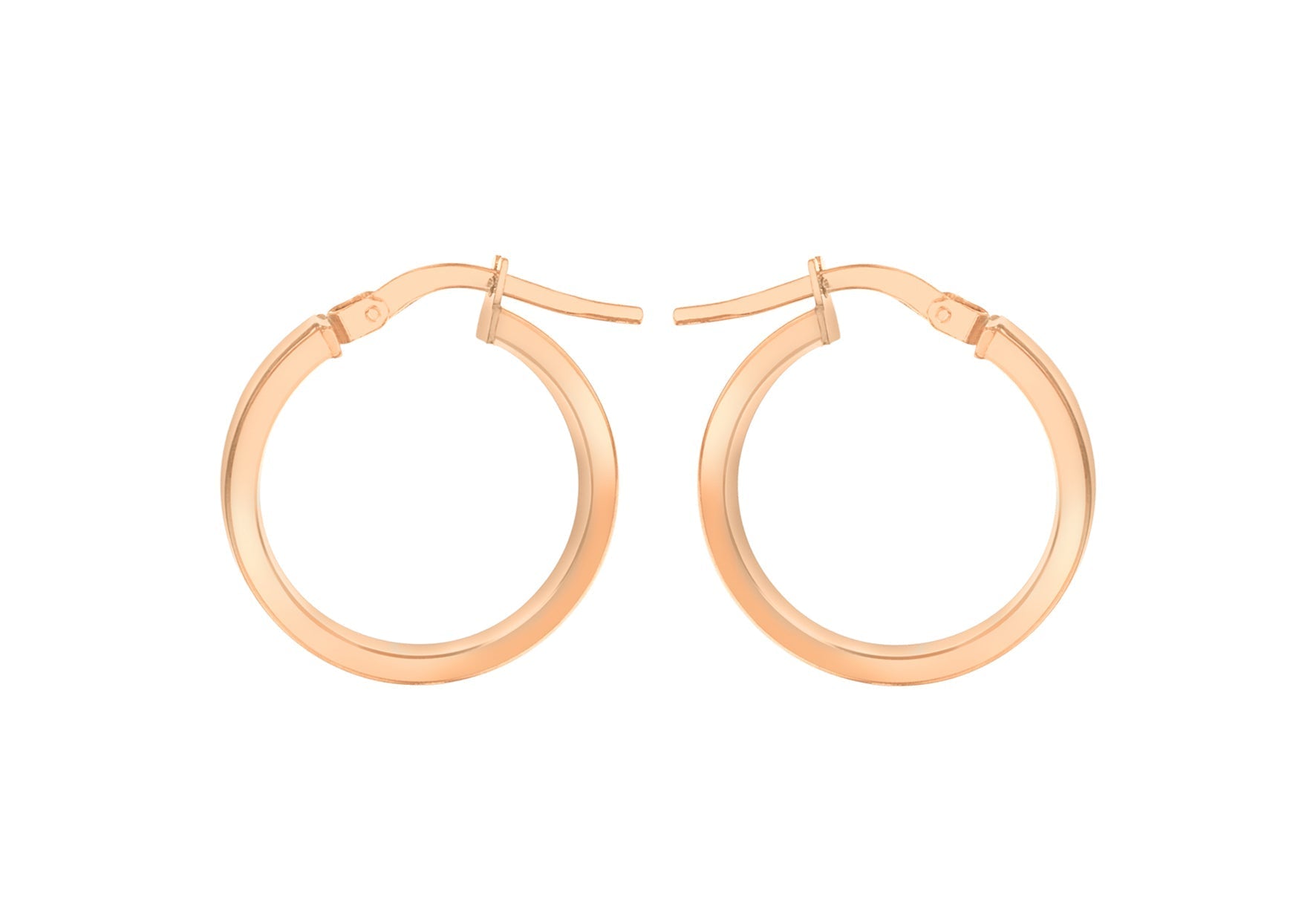 9ct Rose Gold 3mm Rectangular-Tube 15mm Hoop Creole Earrings