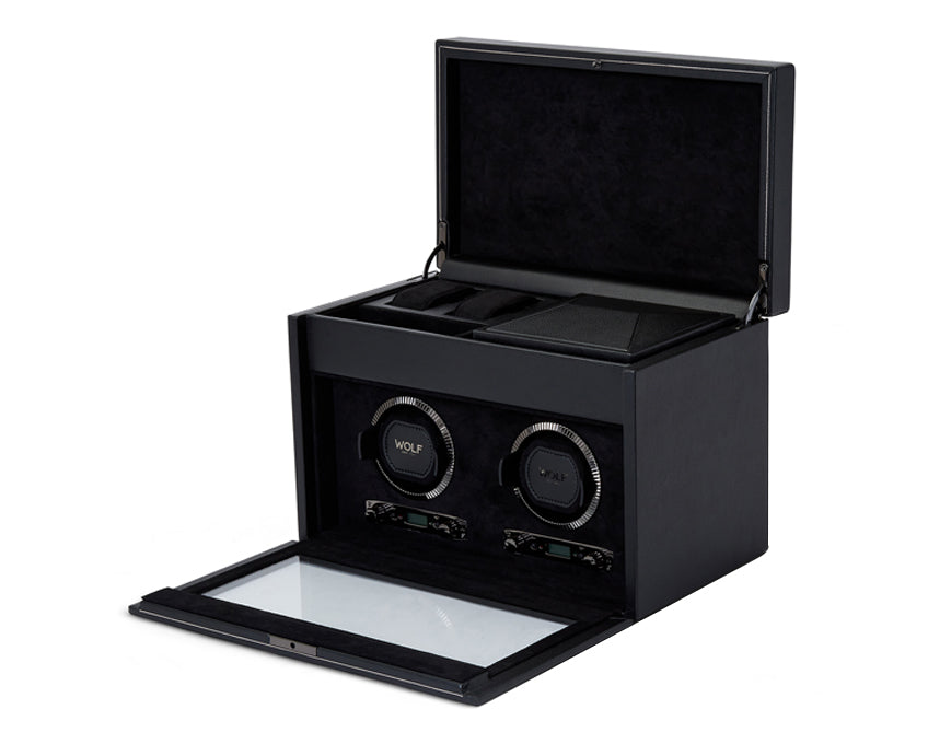 Wolf British Racing Double Watch Winder with Storage Black