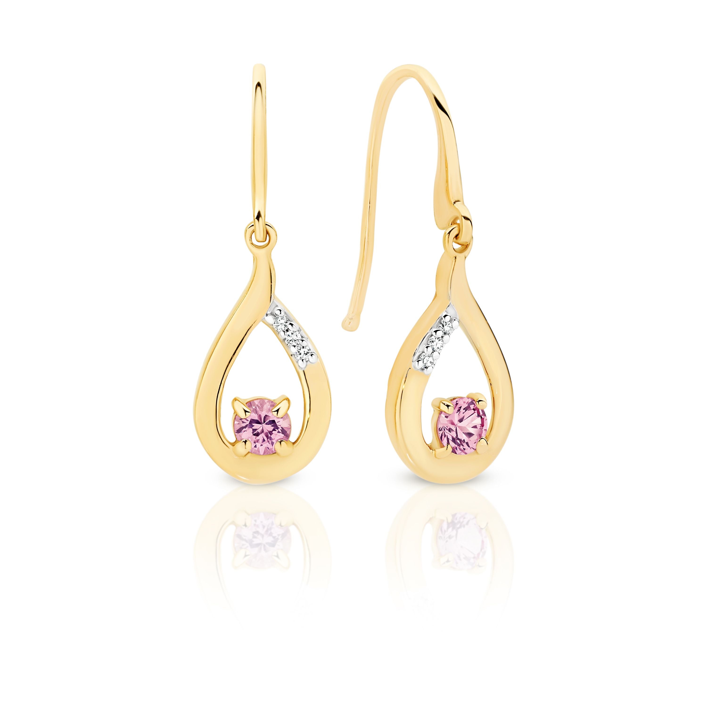 9ct Yellow Gold Created Pink Sapphire Drops