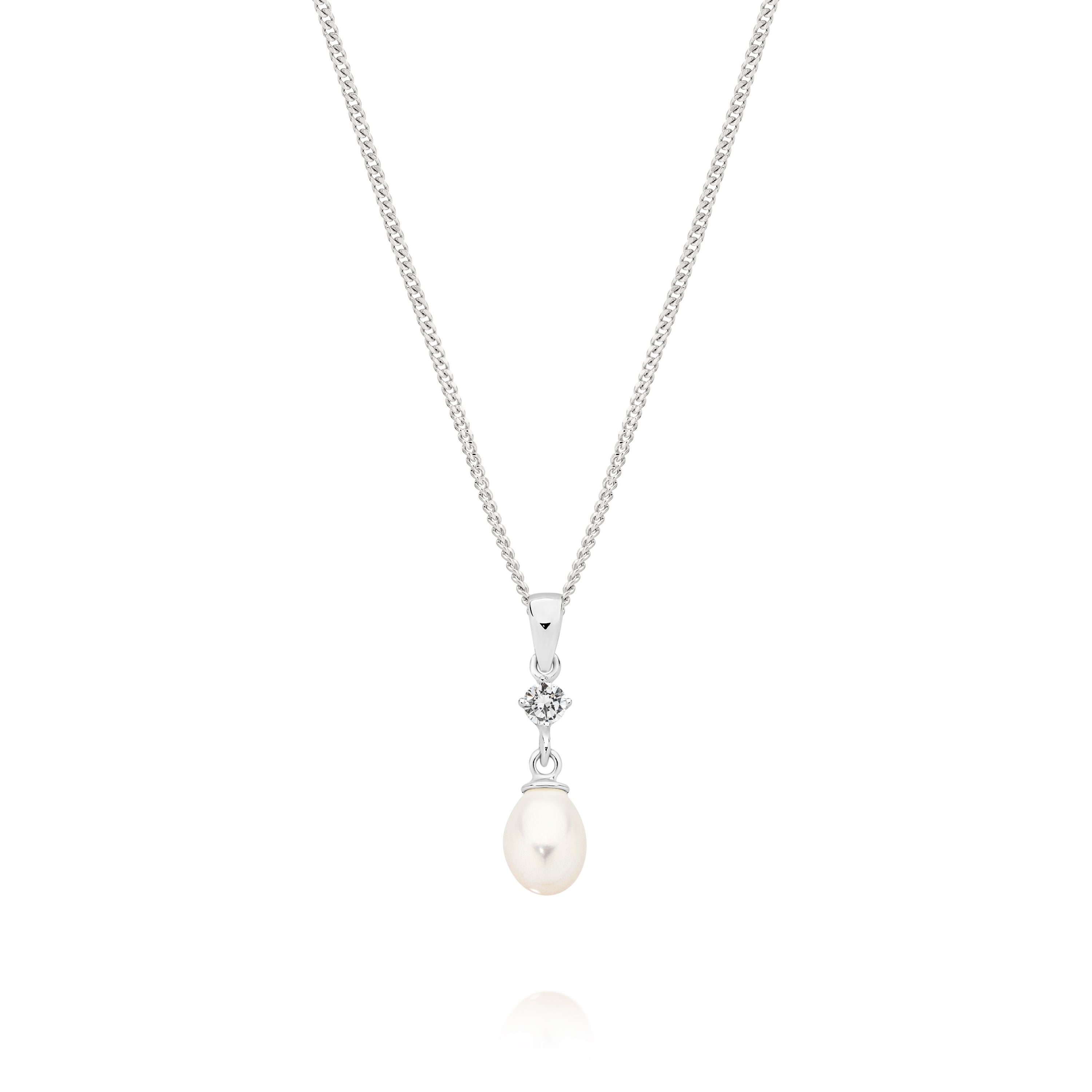 Silver Freshwater Pearl and cubic zirconia Pendant