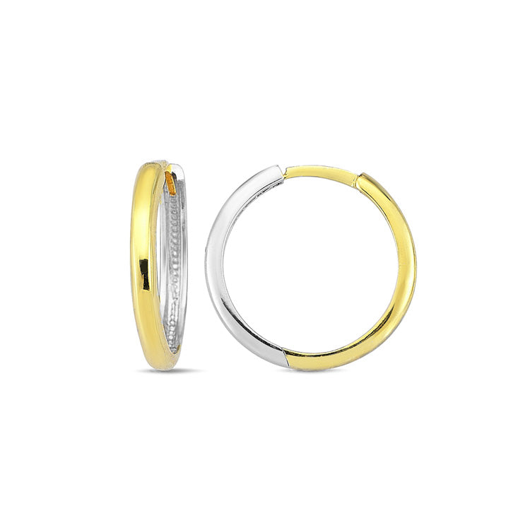 9ct Yellow Gold & White Gold Fine Huggie Earrings 16mm