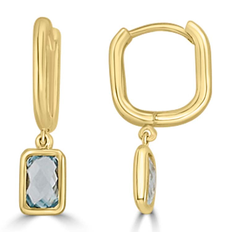 9ct Yellow Gold Faceted Sky Blue Topaz Huggie Earrings