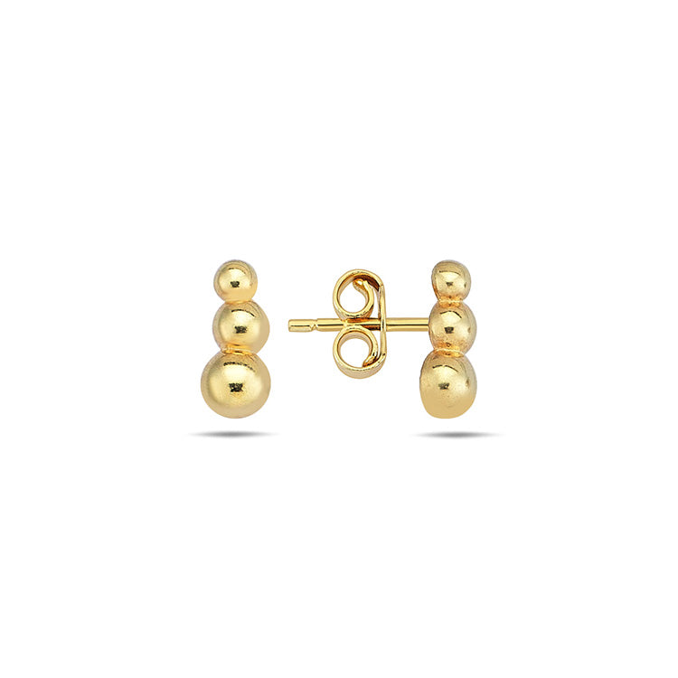 9ct Yellow Gold 3 Bead Bar Stud Earrings