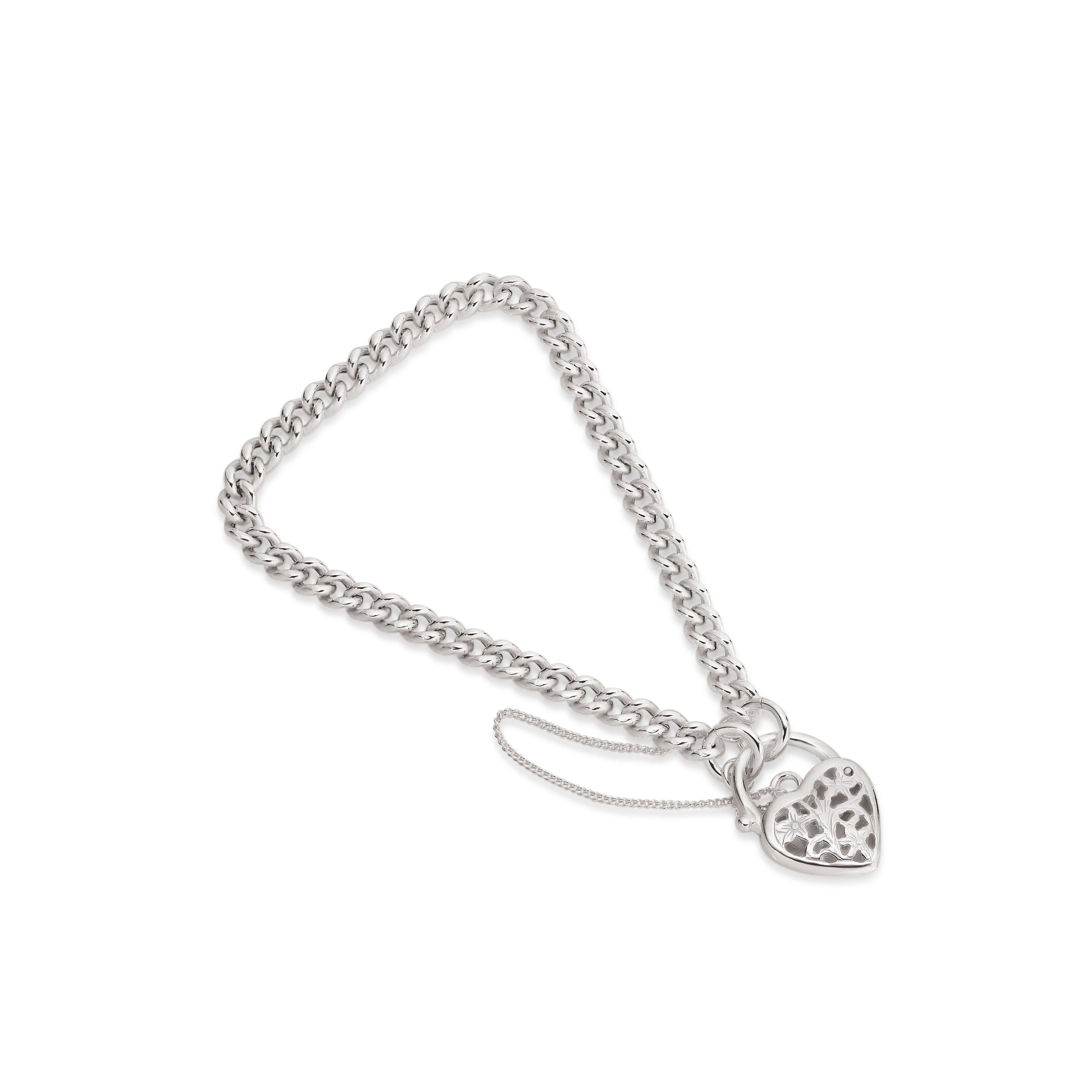 Silver curb padlock Bracelet