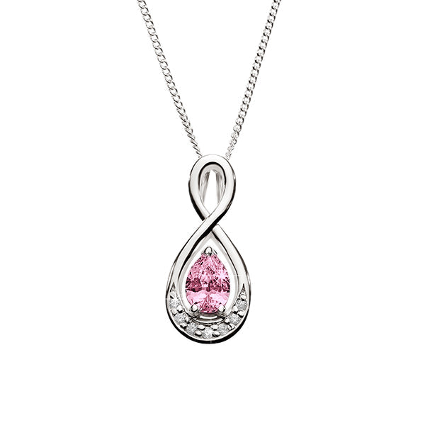 Silver pink cubic zirconia infinity necklace