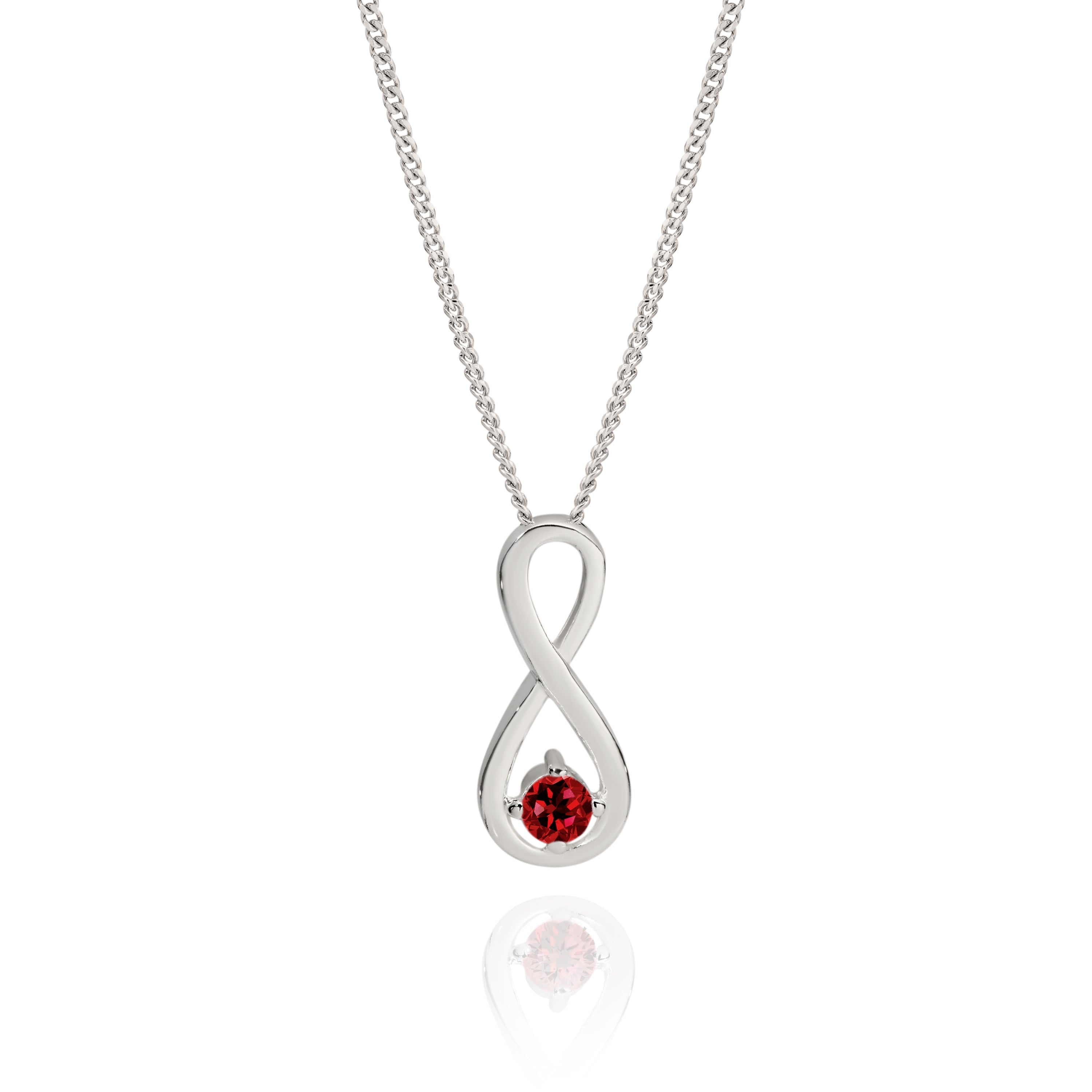 Silver ruby red cubic zirconia infinity pendant