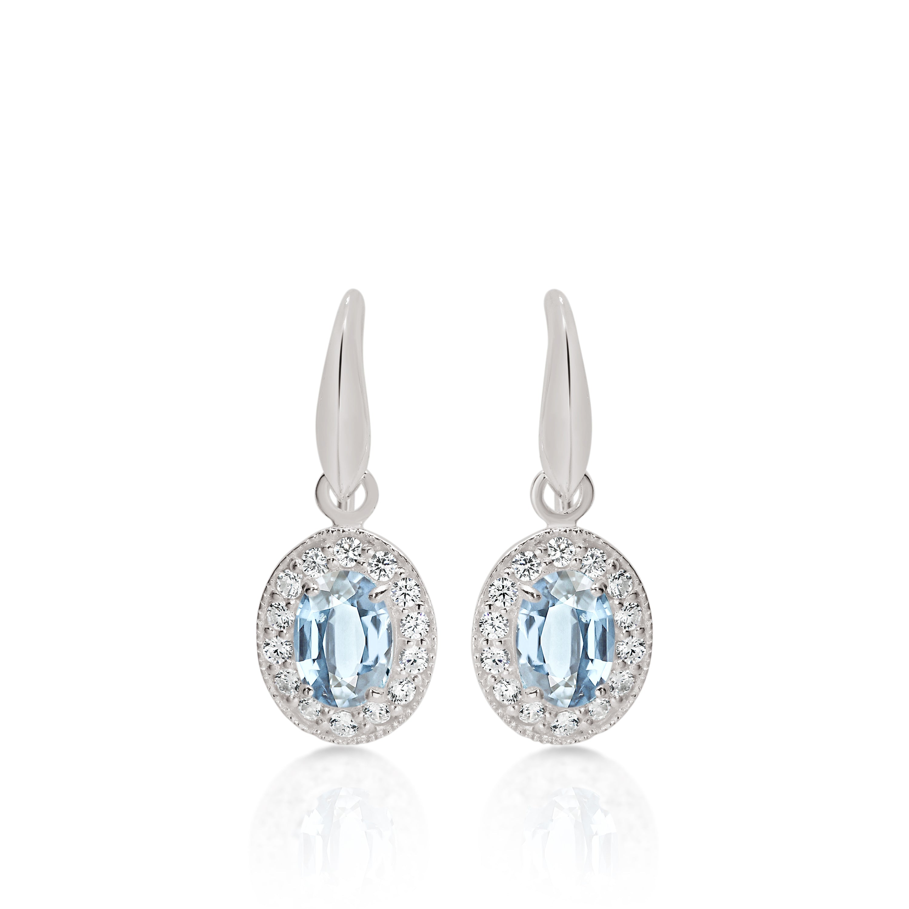 Silver oval light blue cubic zirconia halo drops