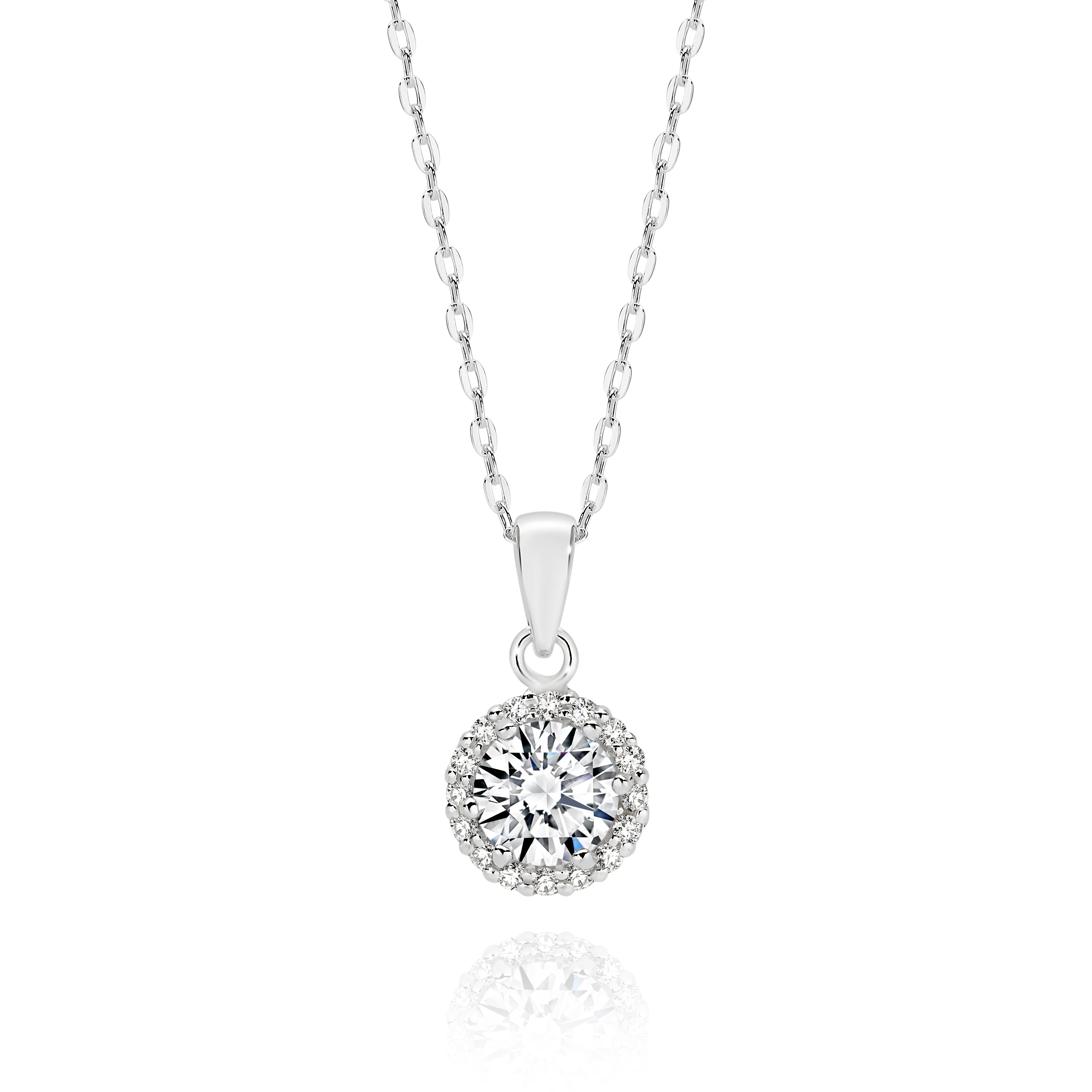 Silver cubic zirconia halo necklet