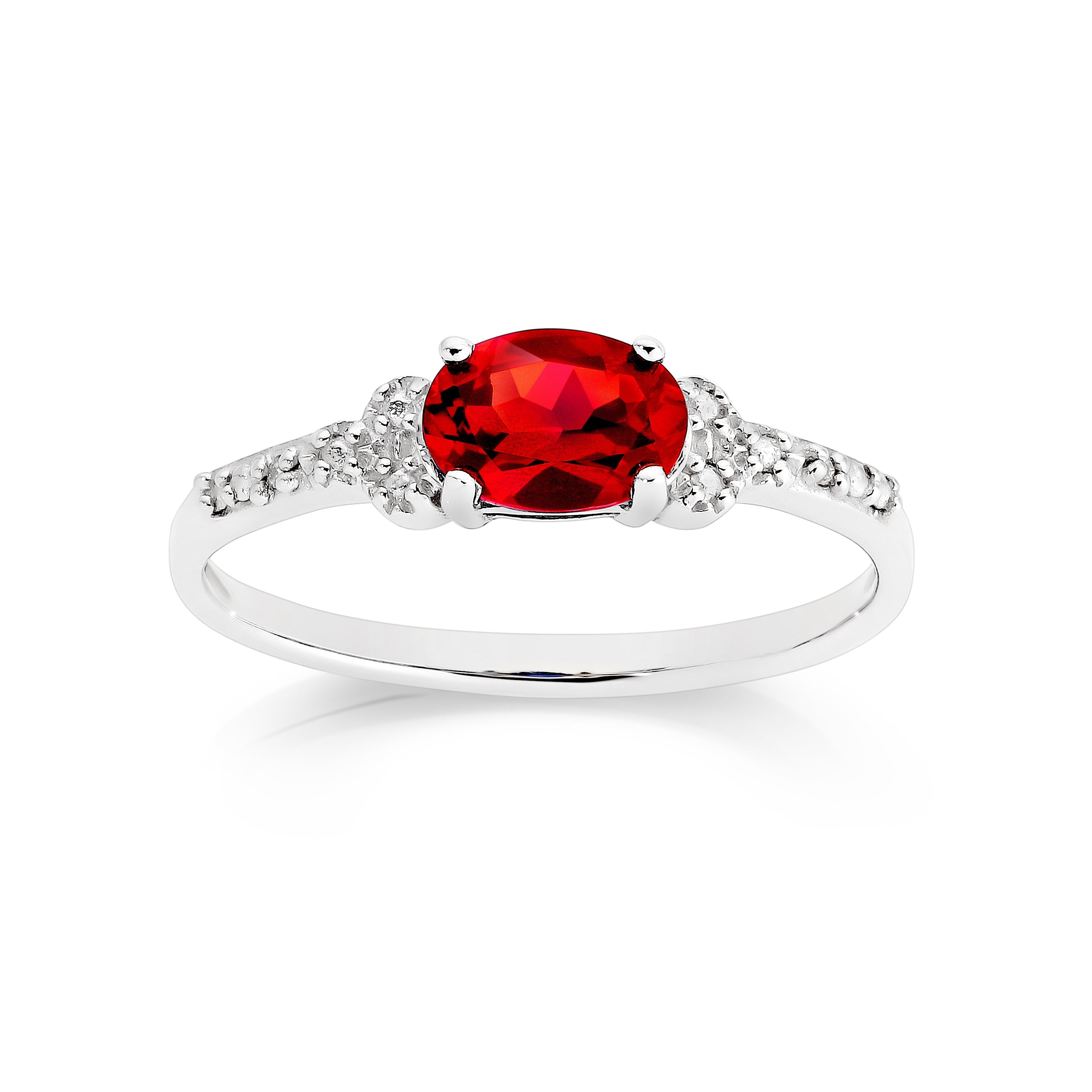 Silver created ruby & diamond ring