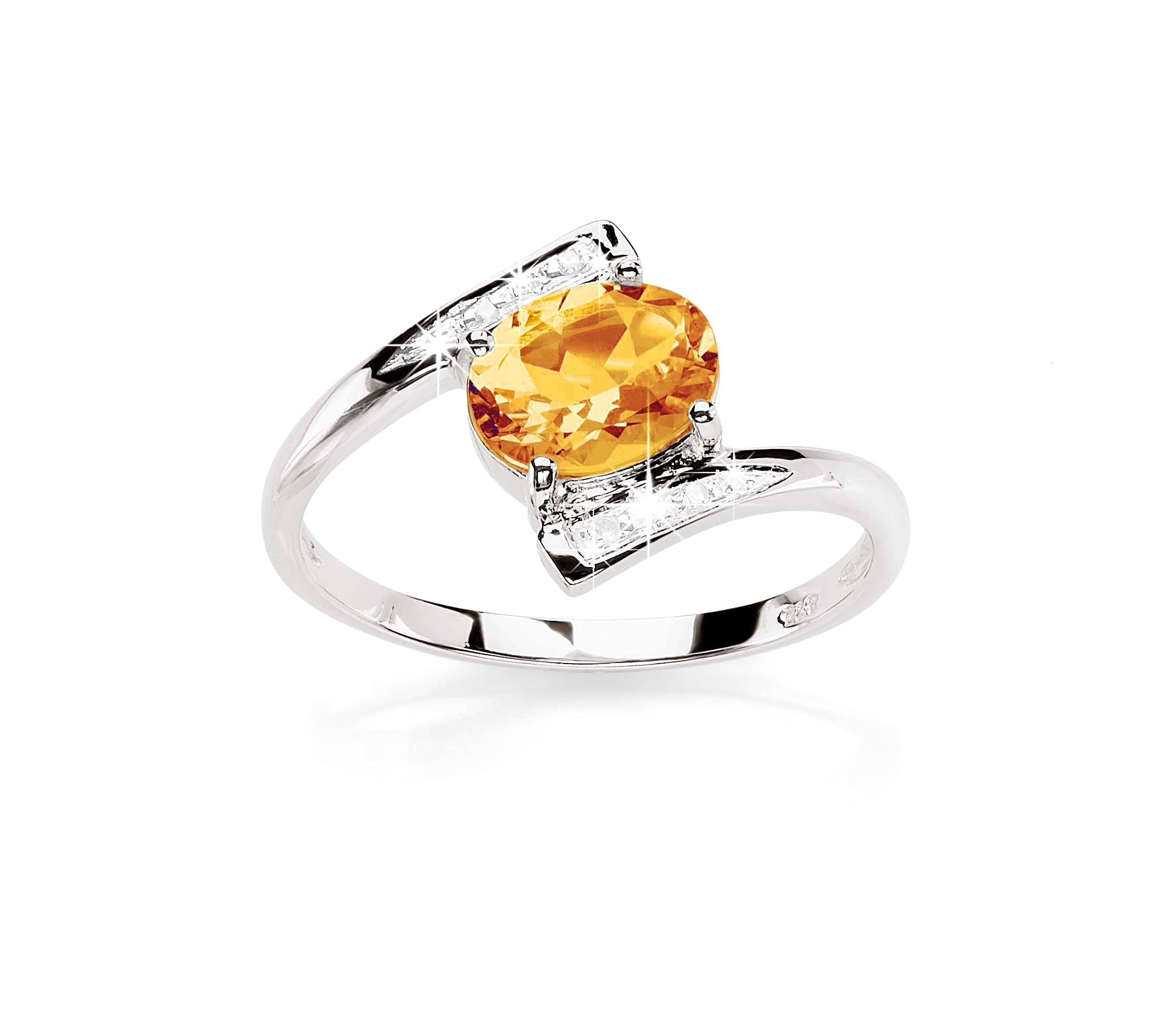 Silver citrine & diamond ring