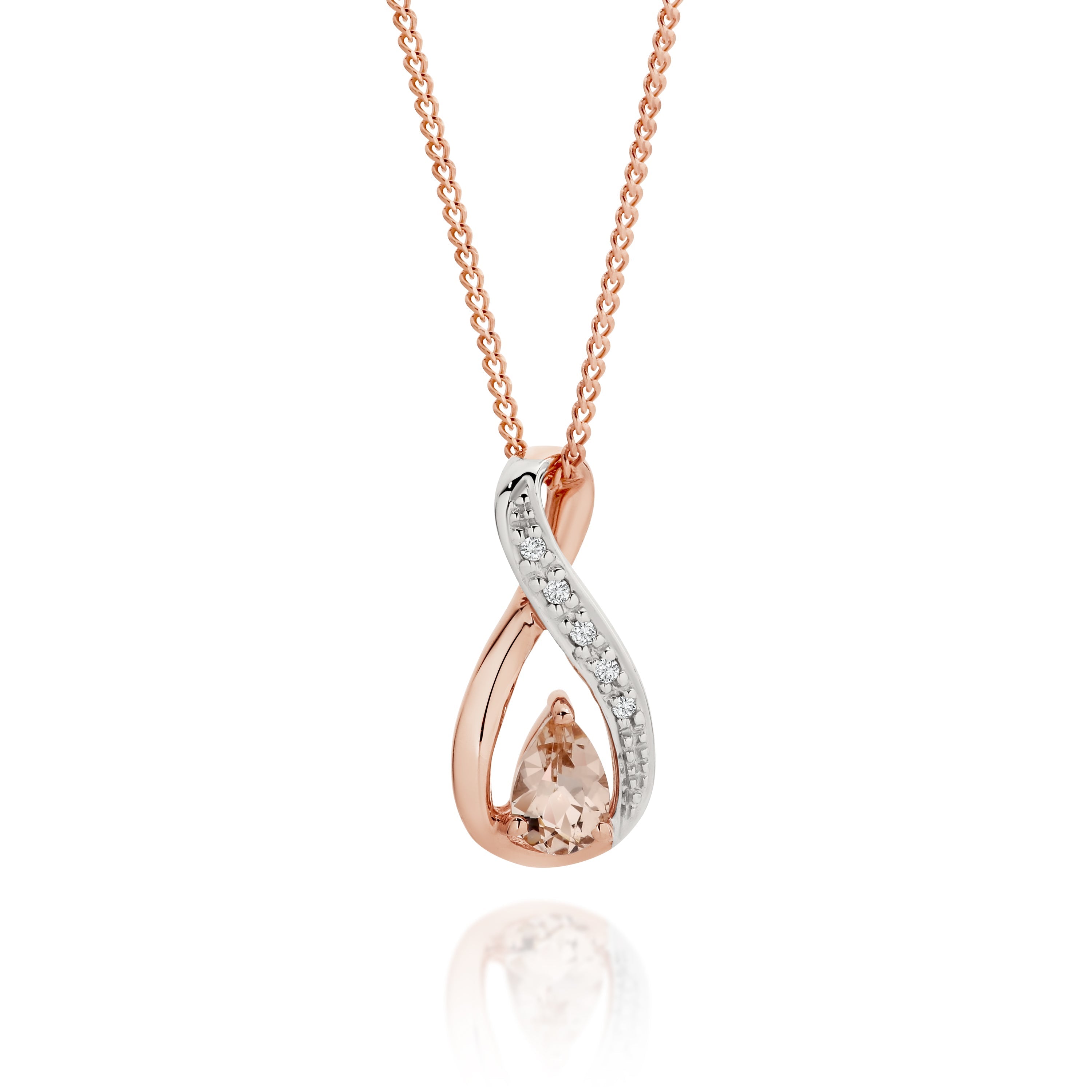 9ct rose gold morganite & diamond pendant