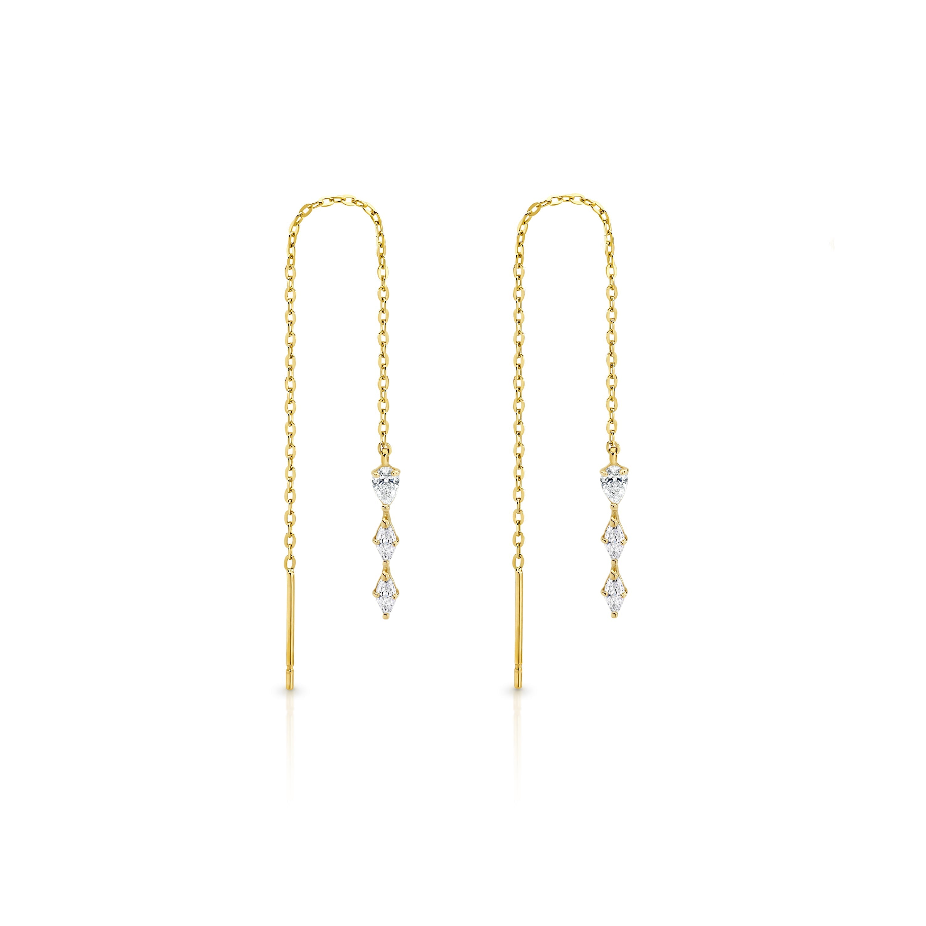 9ct gold marquise thread earrings
