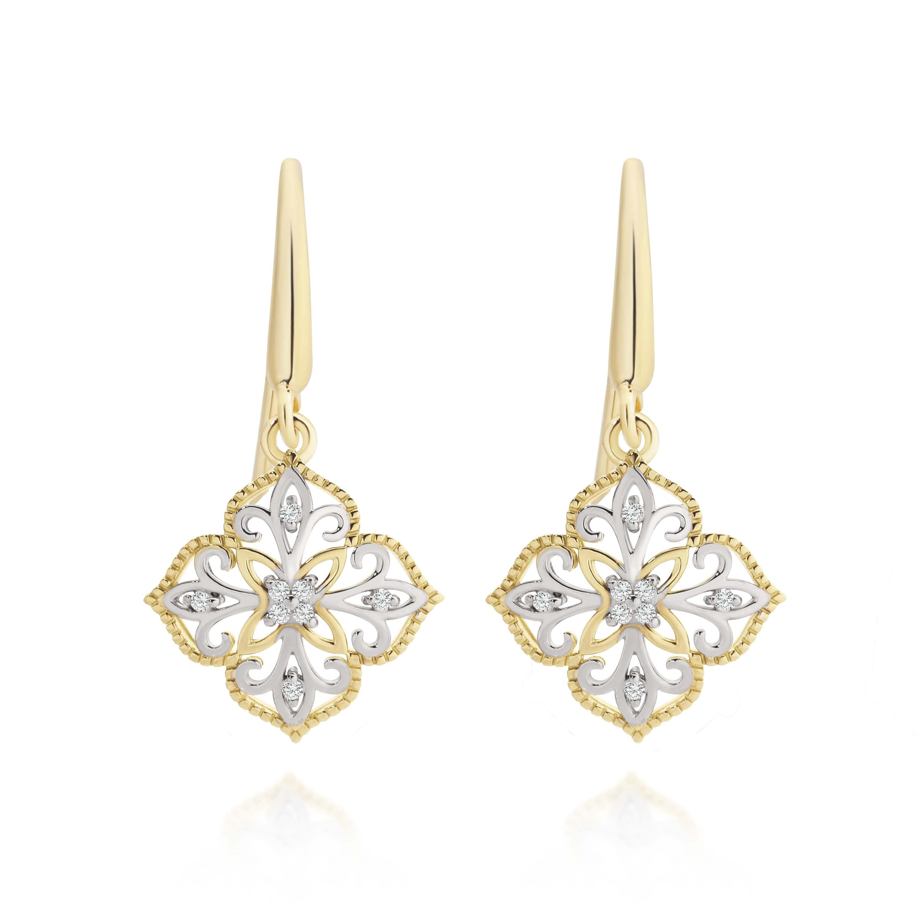 9ct 2 tone filigree earrings