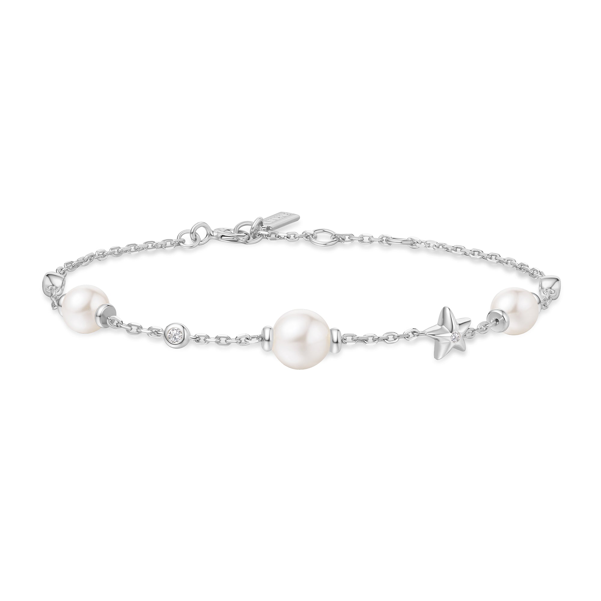 Ania Haie Silver Pearl and Star Station Bracelet