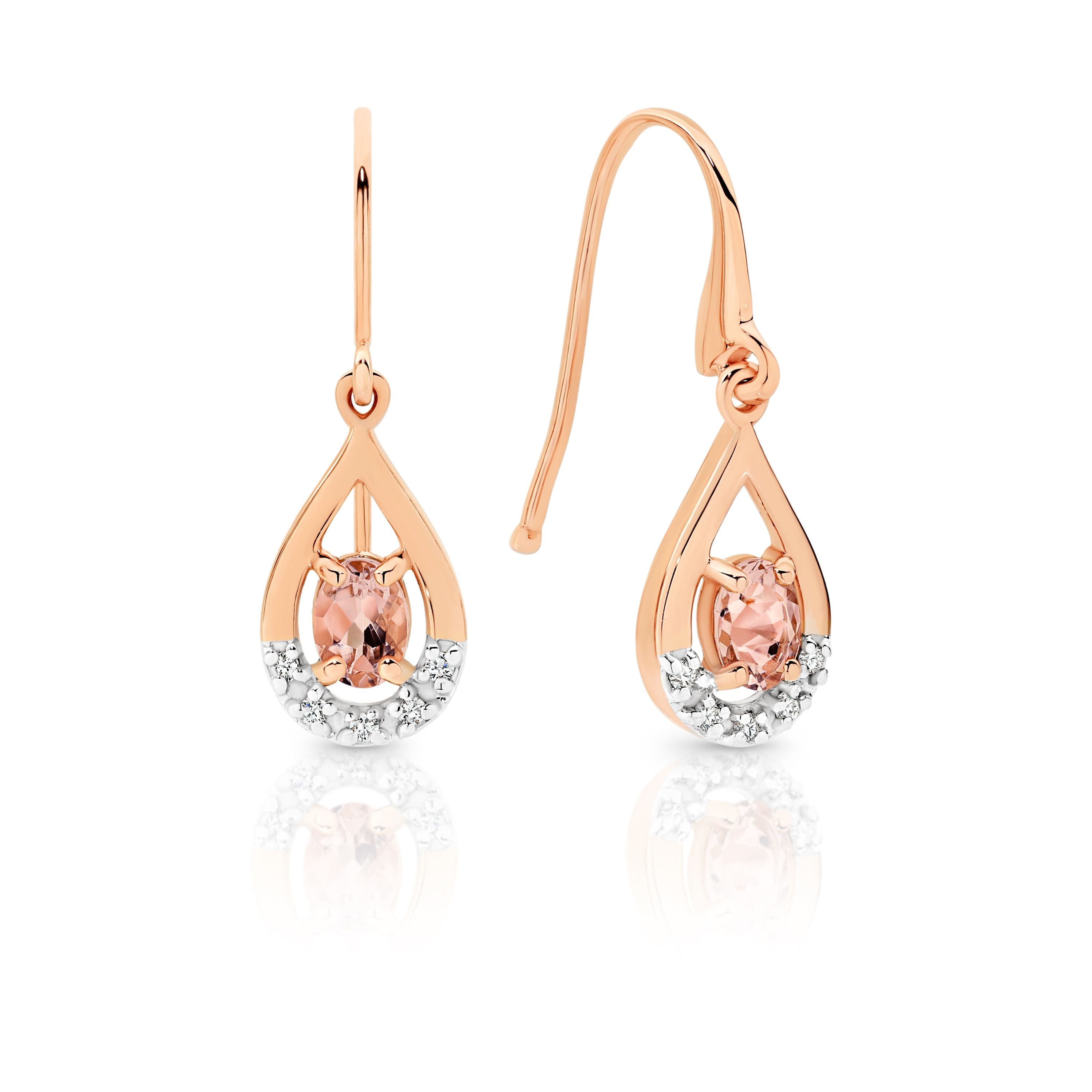 9ct Rose Gold Morganite and Diamond Drops