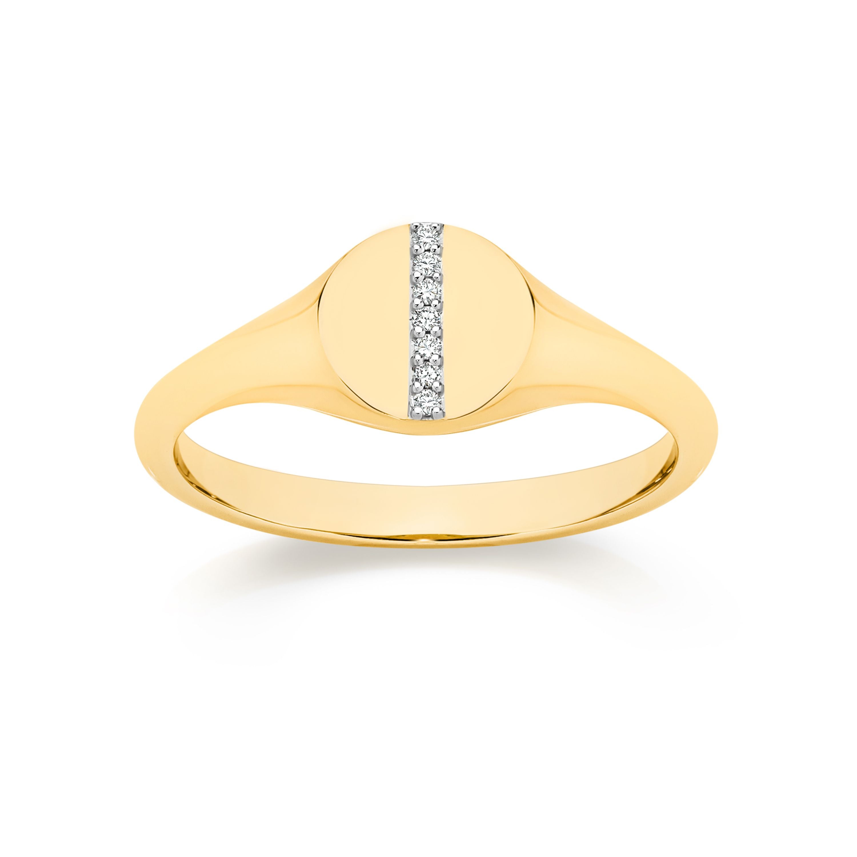 9ct Yellow Gold Signet Ring with Diamond Row