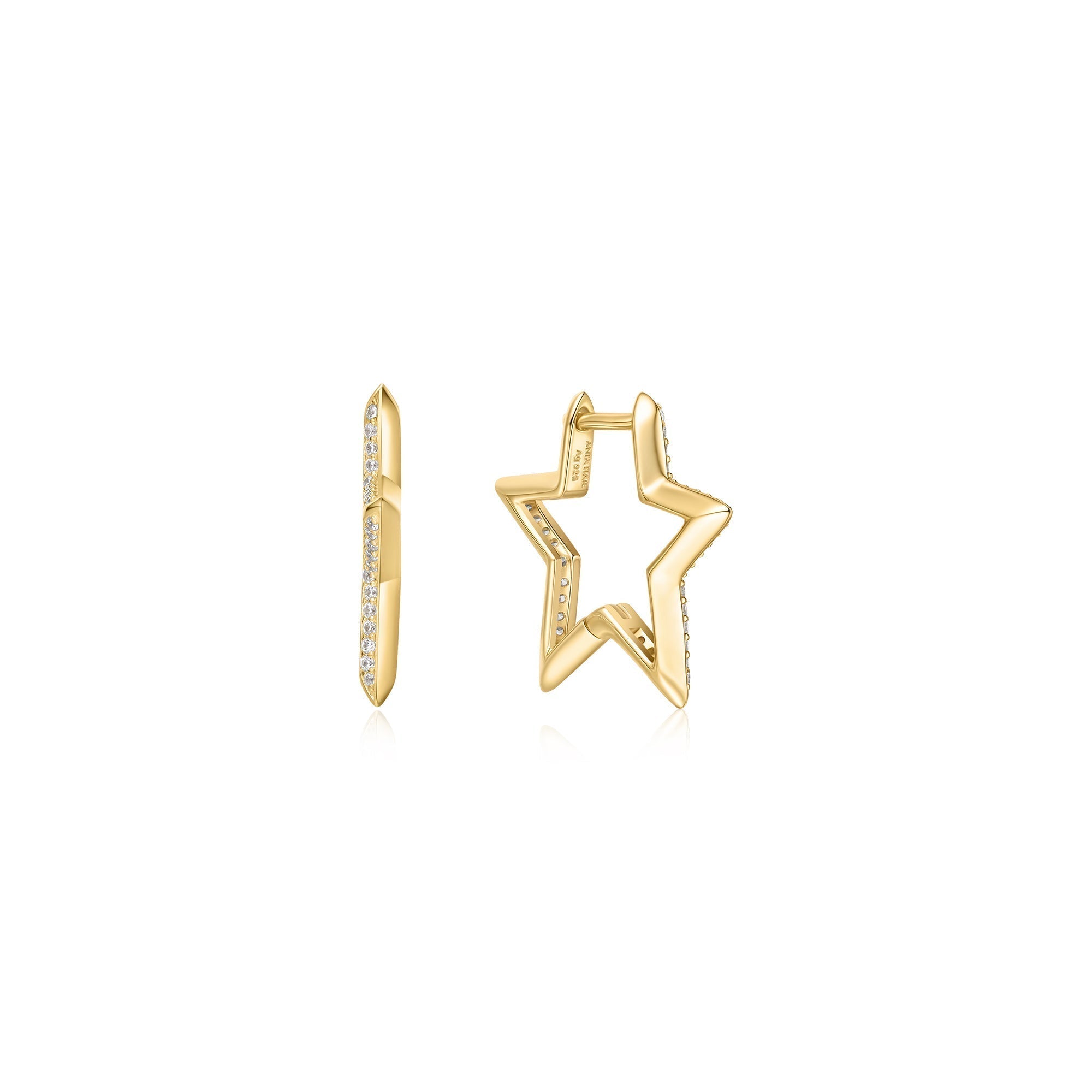 Ania Haie Gold Medium Star Pave Hoop Earrings