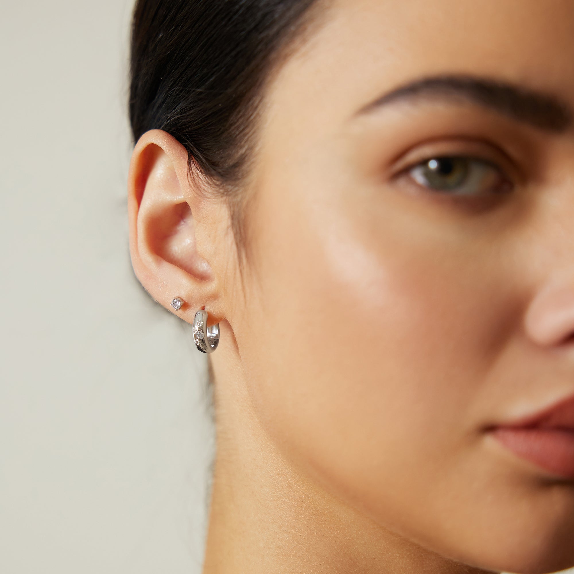 Ania Haie Silver Small Chubby Sparkling Huggie Hoop Earrings