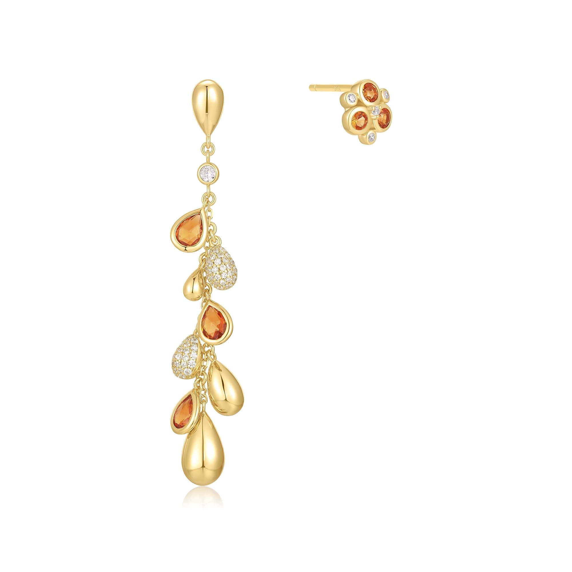 Gold Nano Gem Teardrop Cluster Earrings