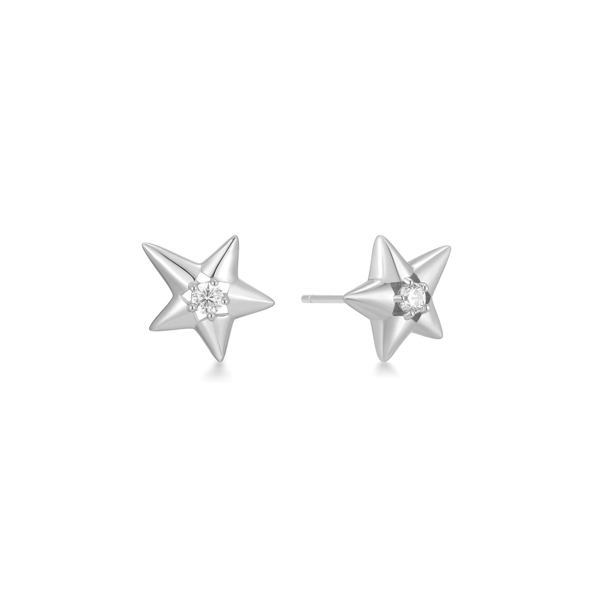 Silver Sparkling Star Drop Stud Earrings