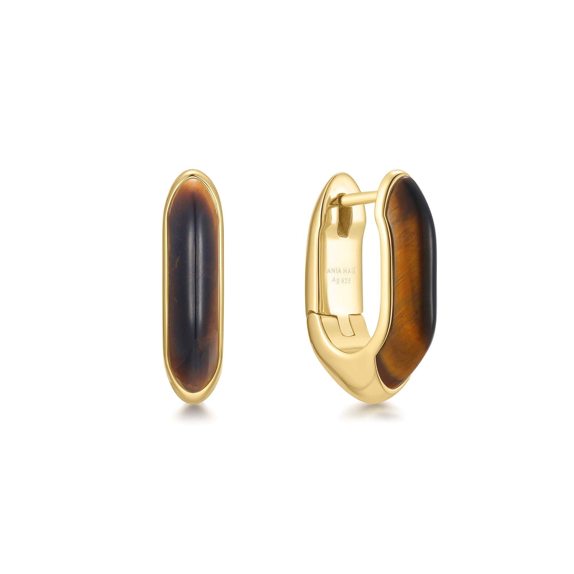 Ania Haie Gold Tiger Eye Huggie Hoop Earrings