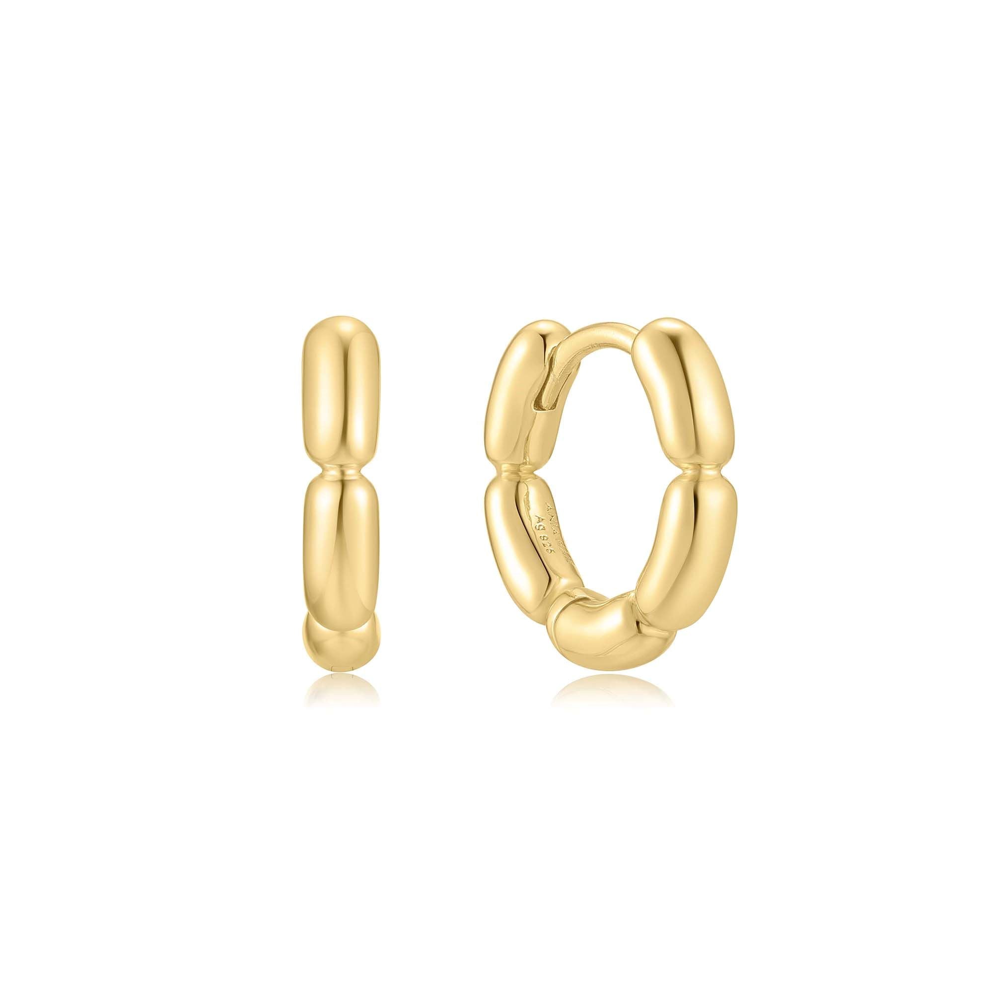 Gold Segmented Puffy Huggie Hoop Earrings